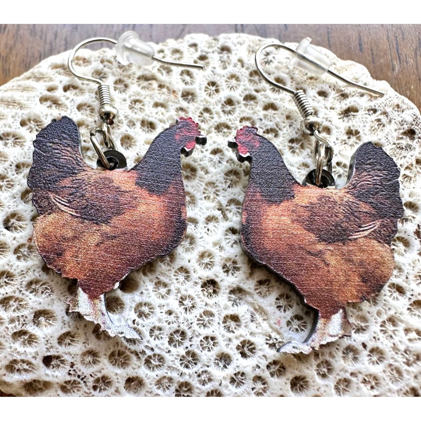 Handmade Rooster Earrings Chicken Farm Animal Eggs Pet New Hens Farme Size ONE SIZE - 1 Thumbnail