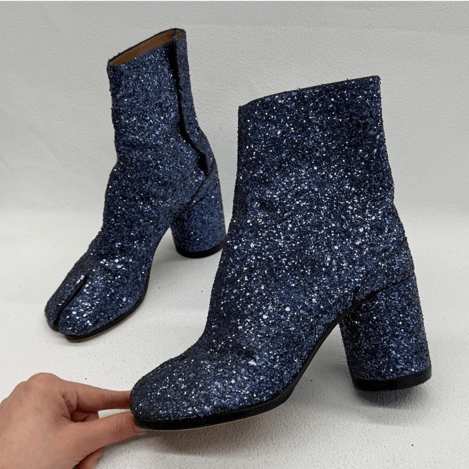 Maison Margiela Women Maison Margiela Blue Sequin Tabi Ankle Boots Heels Size US 6 / IT 36 - 8 Thumbnail