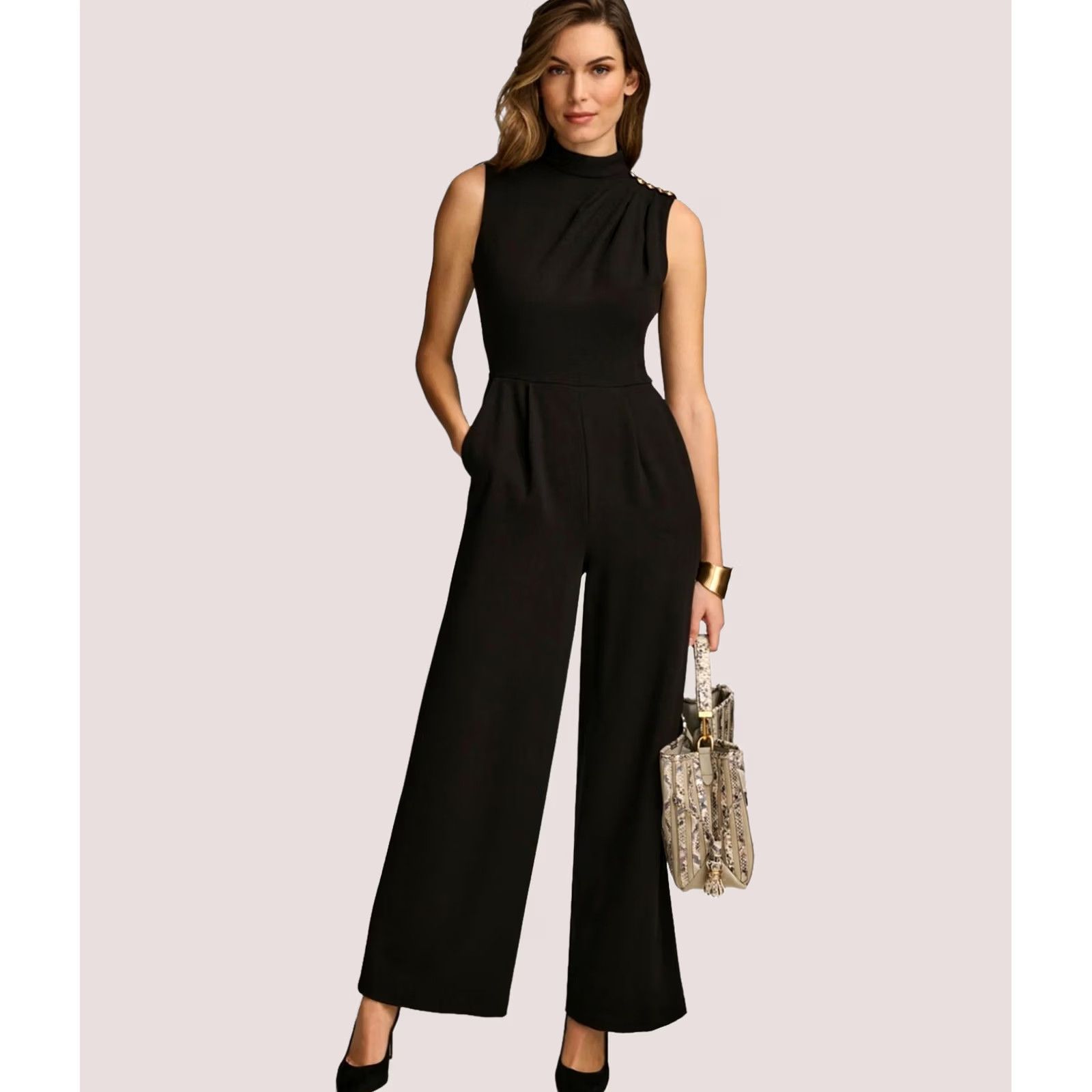 Donna Karan DONNA KARAN NEW YORK Womens black Solid Jumpsuit 14 Size 36" / US 14 / IT 50 - 1 Thumbnail