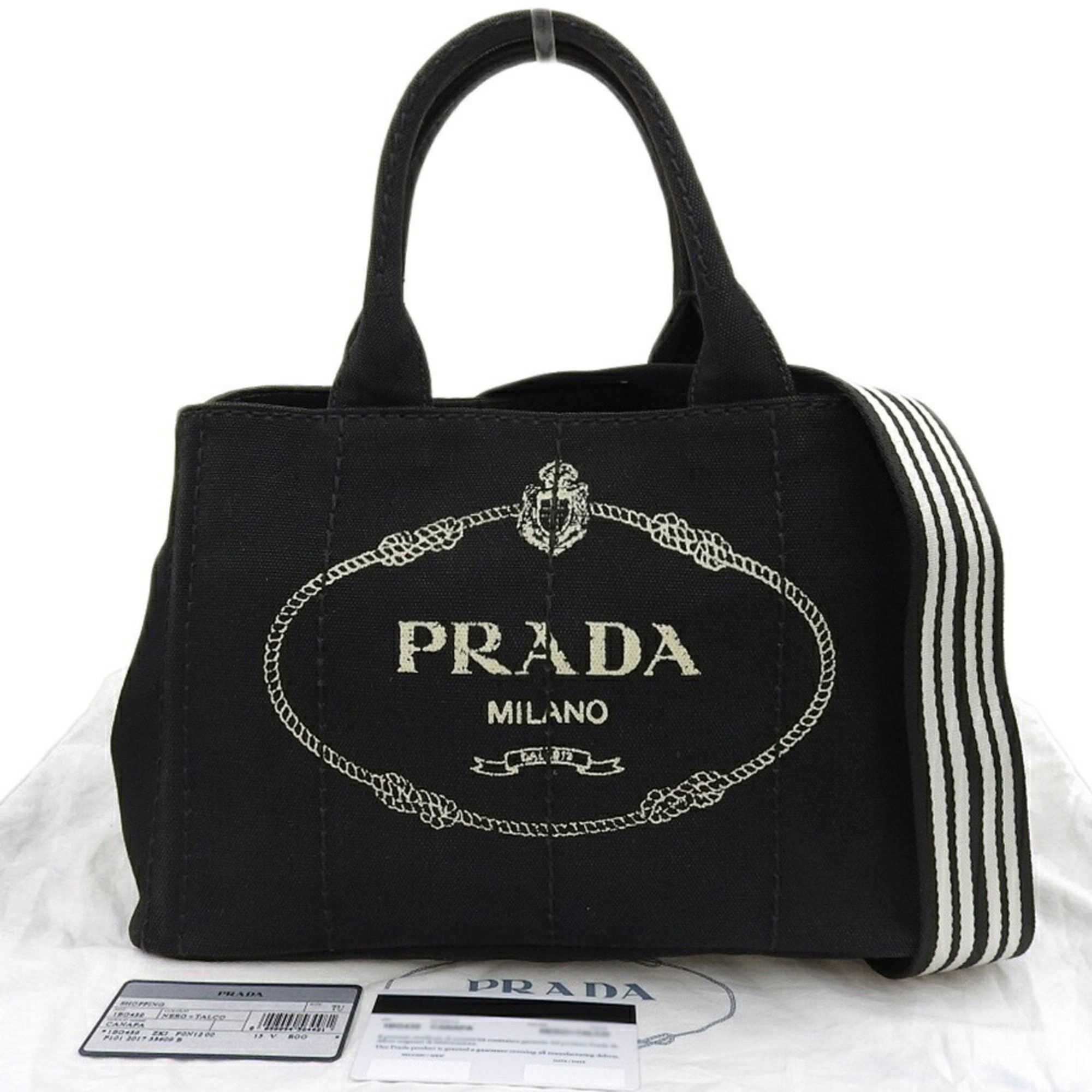 Prada PRADA Canapa Tote 1BG439 Bag Handbag Canvas Black Medium Stripe Size ONE SIZE - 1 Thumbnail