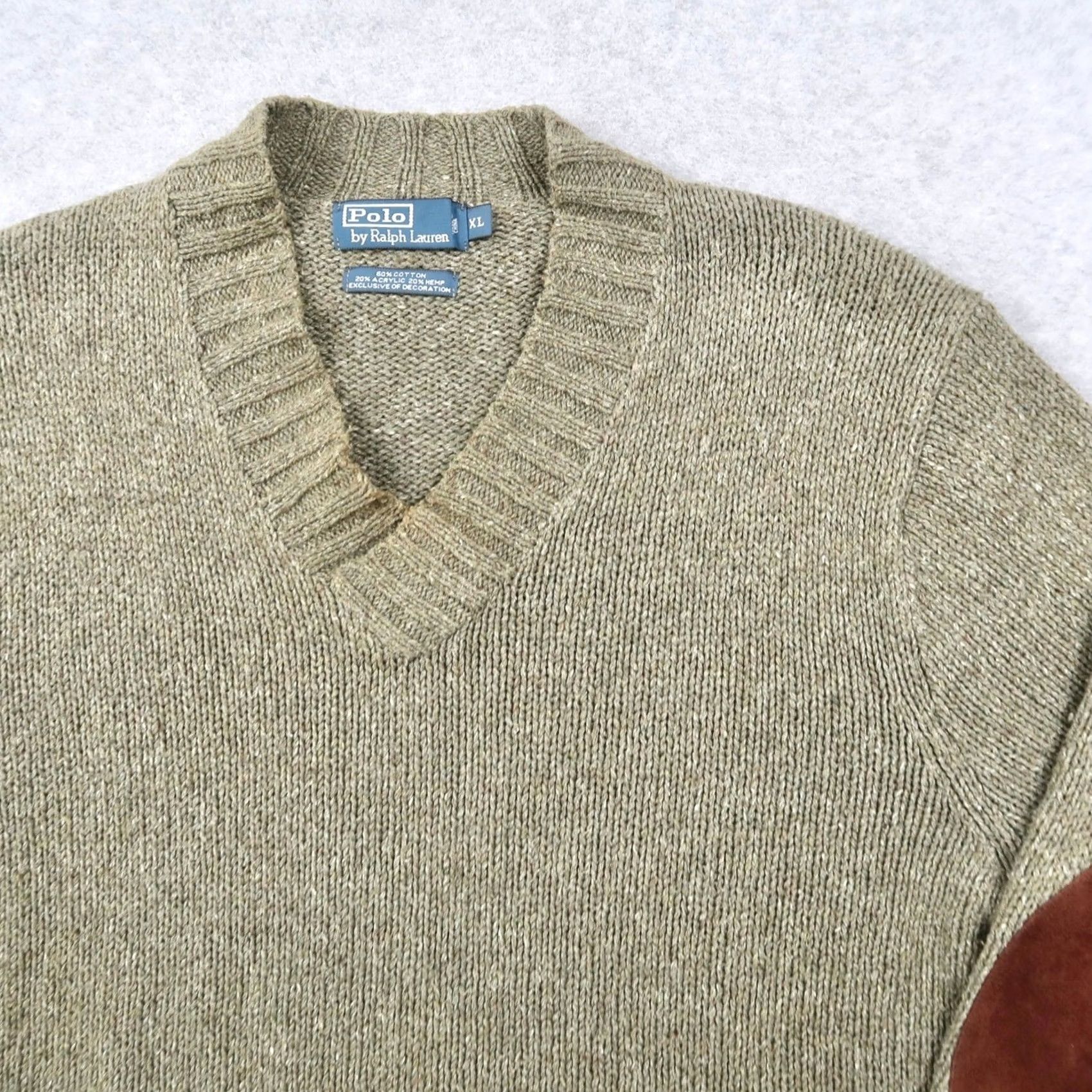 Polo Ralph Lauren Polo Ralph Lauren Sweater Olive Green XL V-Neck Long Sleeve Pullover Knit Cotton Hemp Elbow Patches Mens Size US XL / EU 56 / 4 - 3 Thumbnail