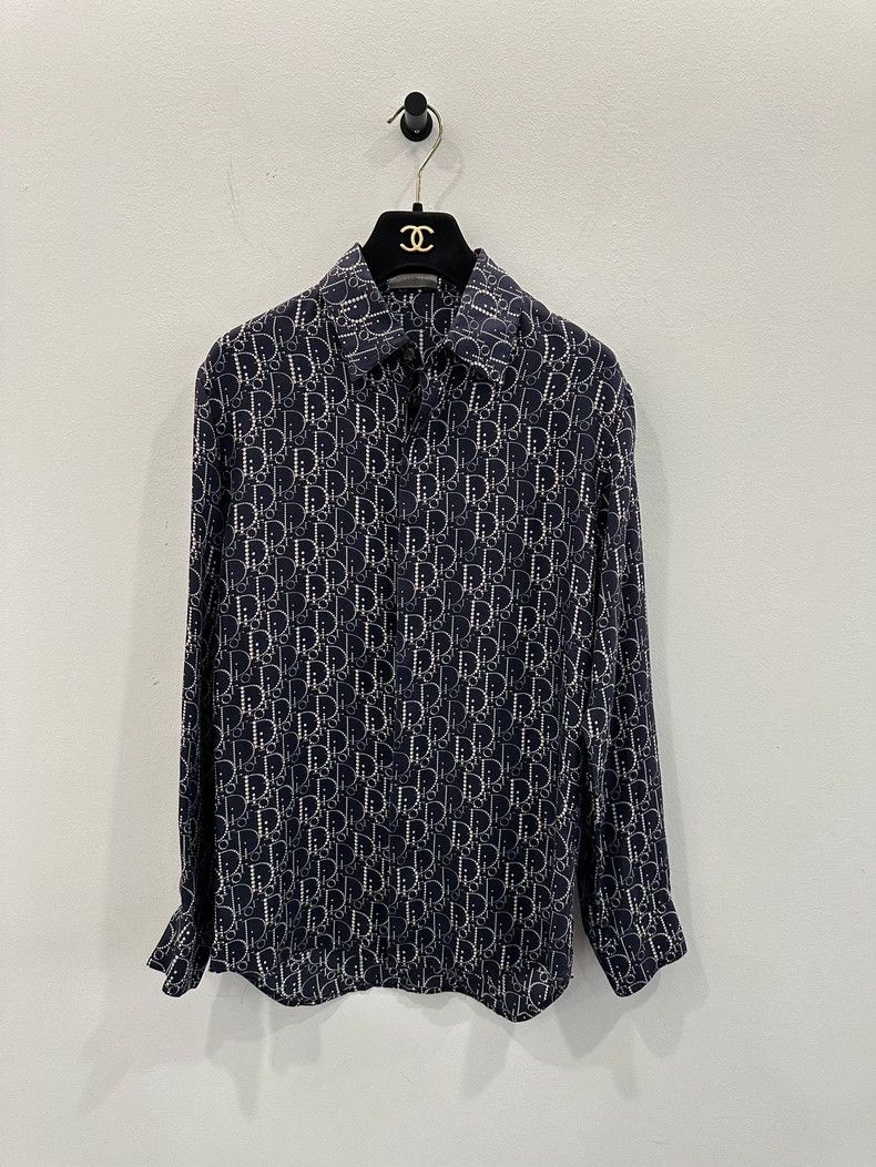 Dior Dior Size 37 Black men's shirt with full print logo 2501-Ne Size US XXS / EU 40 - 1 Thumbnail