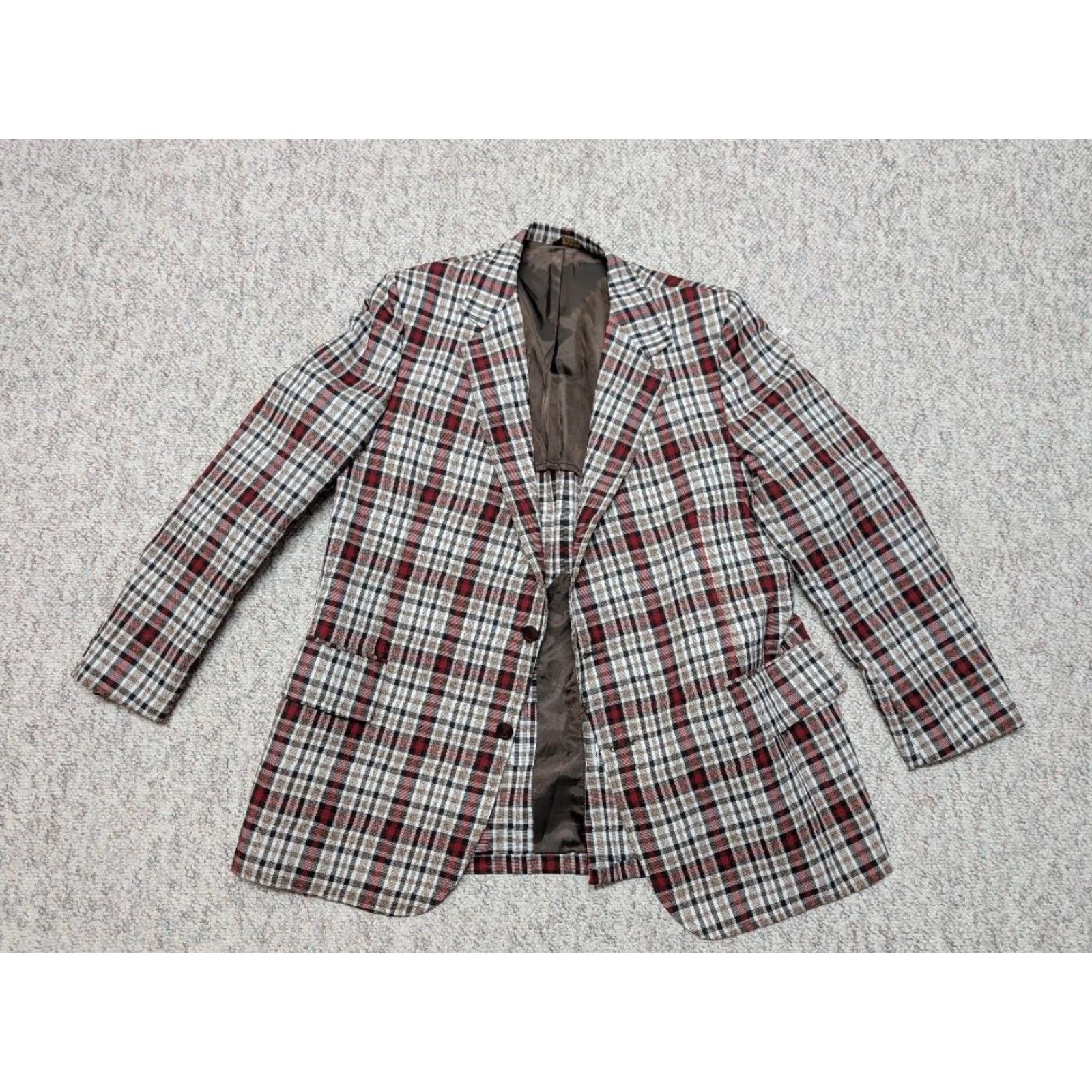 Vintage VINTAGE Matthew Reed blazer jacket Blazer Mens 46L Red Plaid Wool Polyester Tweed 1970s Sportscoat USA Made Size 46R - 3 Thumbnail