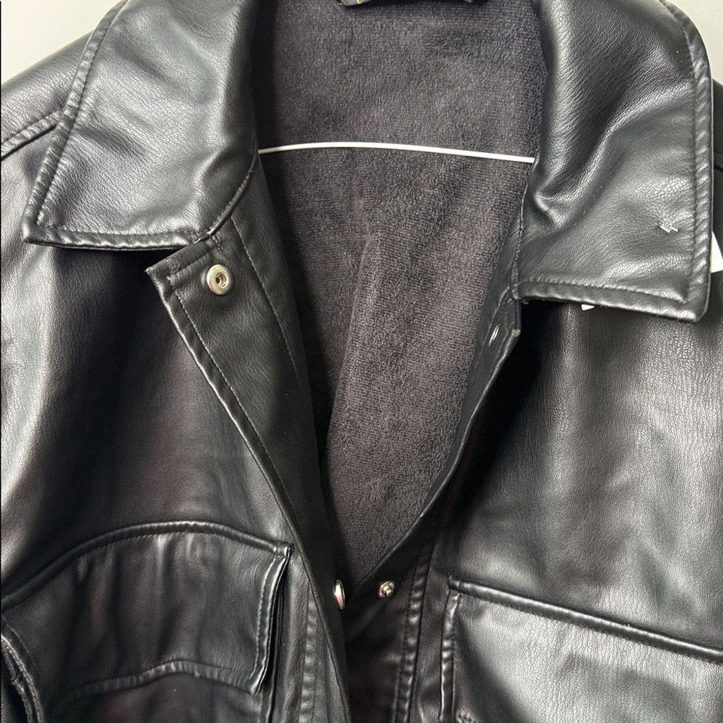 Zara ZARA black button down winter rain faux leather jacket sz M Size US M / EU 48-50 / 2 - 5 Thumbnail