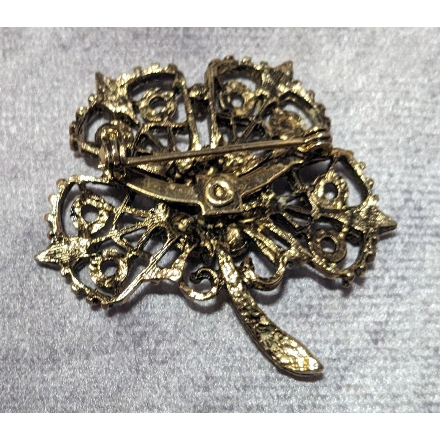 Other Vintage Gold Tone Floral Rhinestone Enamel Brooch Size ONE SIZE - 8 Thumbnail