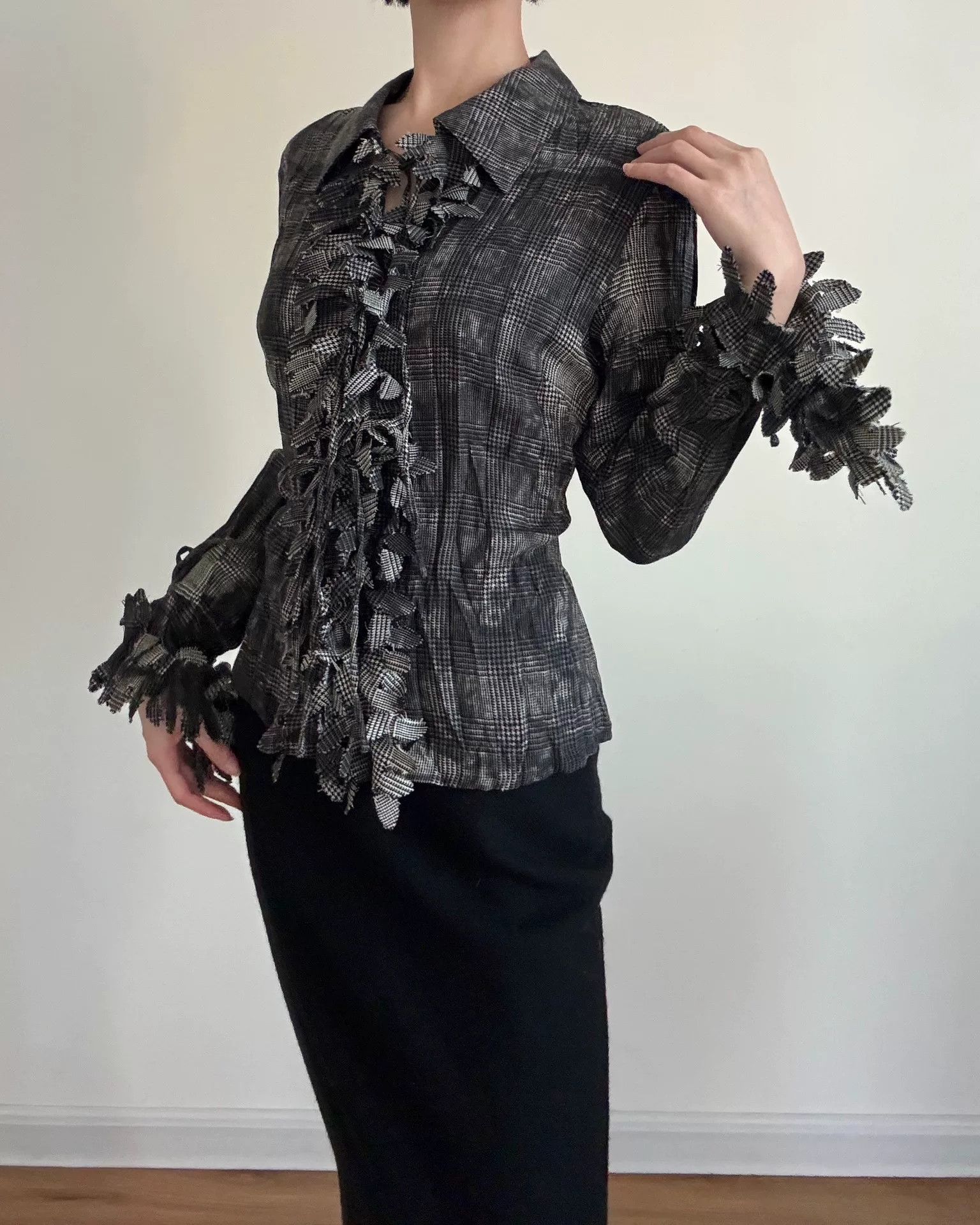 Issey Miyake Black Floral Patterned Wool Top Size M / US 6-8 / IT 42-44 - 1 Thumbnail