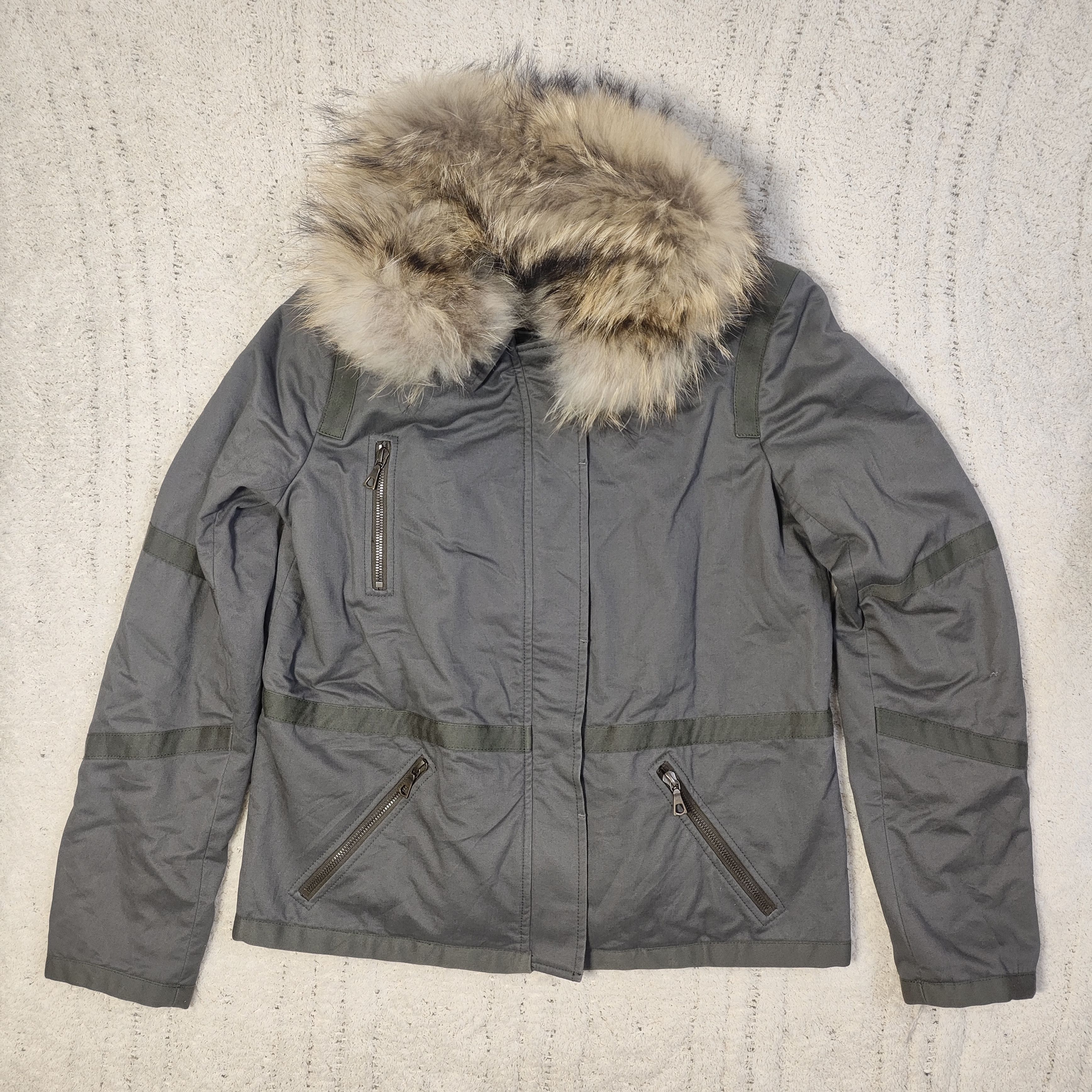 Yves Salomon ARMY Yves Salomon Cement Grey Khaki Fur Zip Up Jacket Size XS / US 0-2 / IT 36-38 - 8 Thumbnail