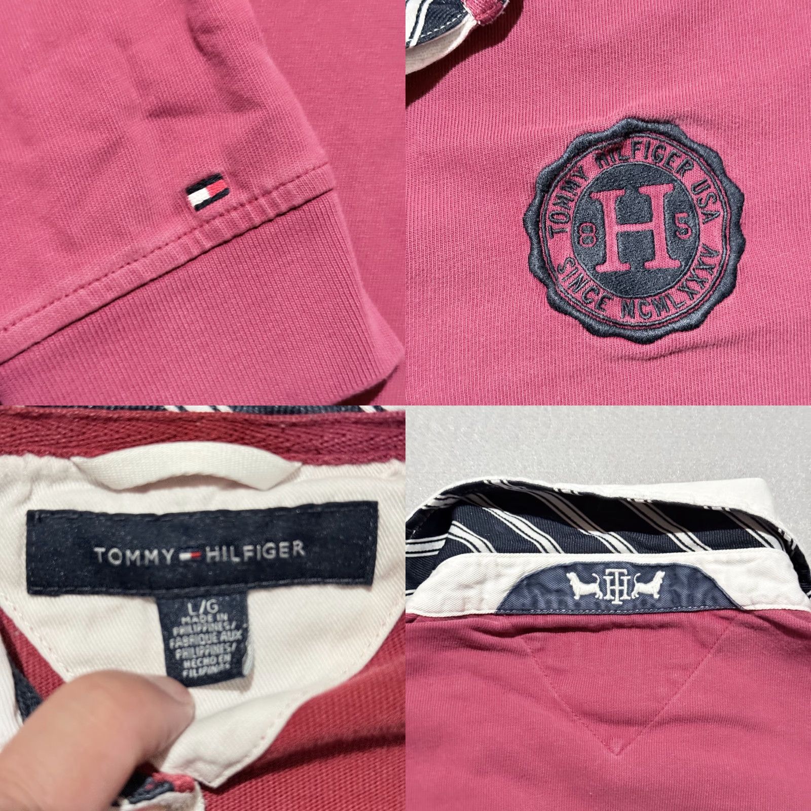 Tommy Hilfiger VINTAGE Tommy Hilfiger Polo Rugby Shirt Red Navy Long Sleeve Large Shirt Men Classic Baseball/ Rugby? Size US L / EU 52-54 / 3 - 9 Thumbnail