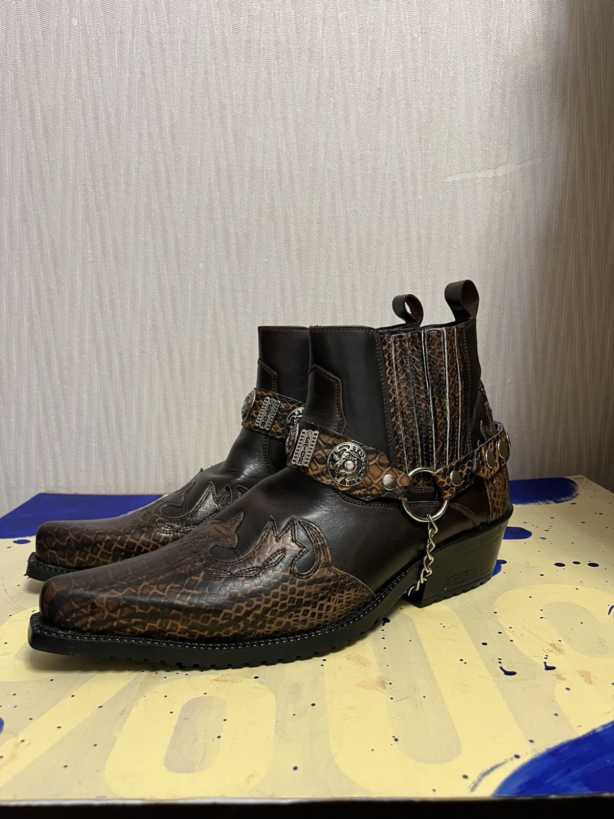 Western cowboy guidi type etor leather harness boots