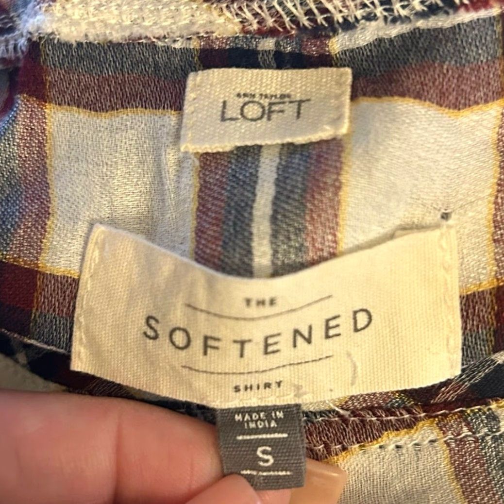 Ann Taylor Womens Shirt Ann Taylor LOFT White Multicolored Plaid Roll Tab Lightweight Small Casual Womens Crew Neck Long Sleeve T-Shirt Size S / US 4 / IT 40 - 6 Thumbnail