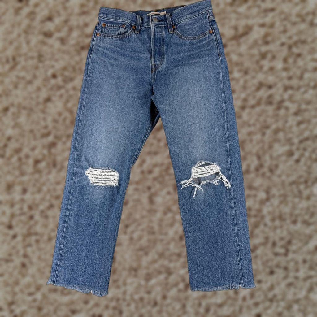 Levi's Premium Jeans Women 28 Blue Denim Wedgie Fit High Rise Distressed 28x24 Jeans Womens