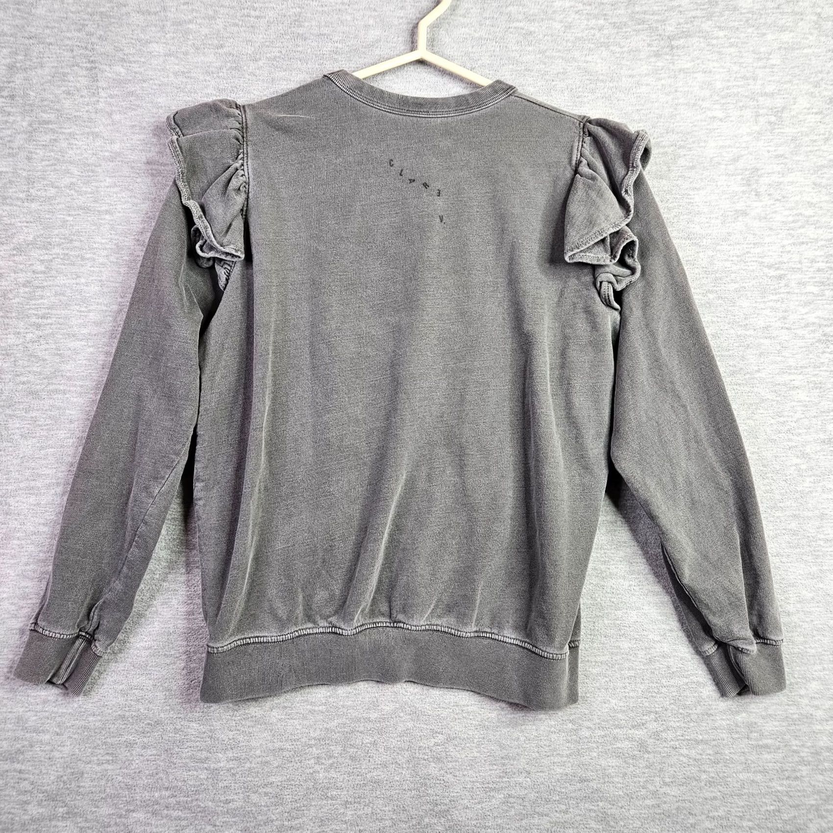 Vintage Clare V. Sweatshirt Women’s Gray Ruffle Shoulder Pullover Size S Regular Knit Cotton Blend Shirt Pullover All Seasons Casual Womens Size S / US 4 / IT 40 - 2 Thumbnail
