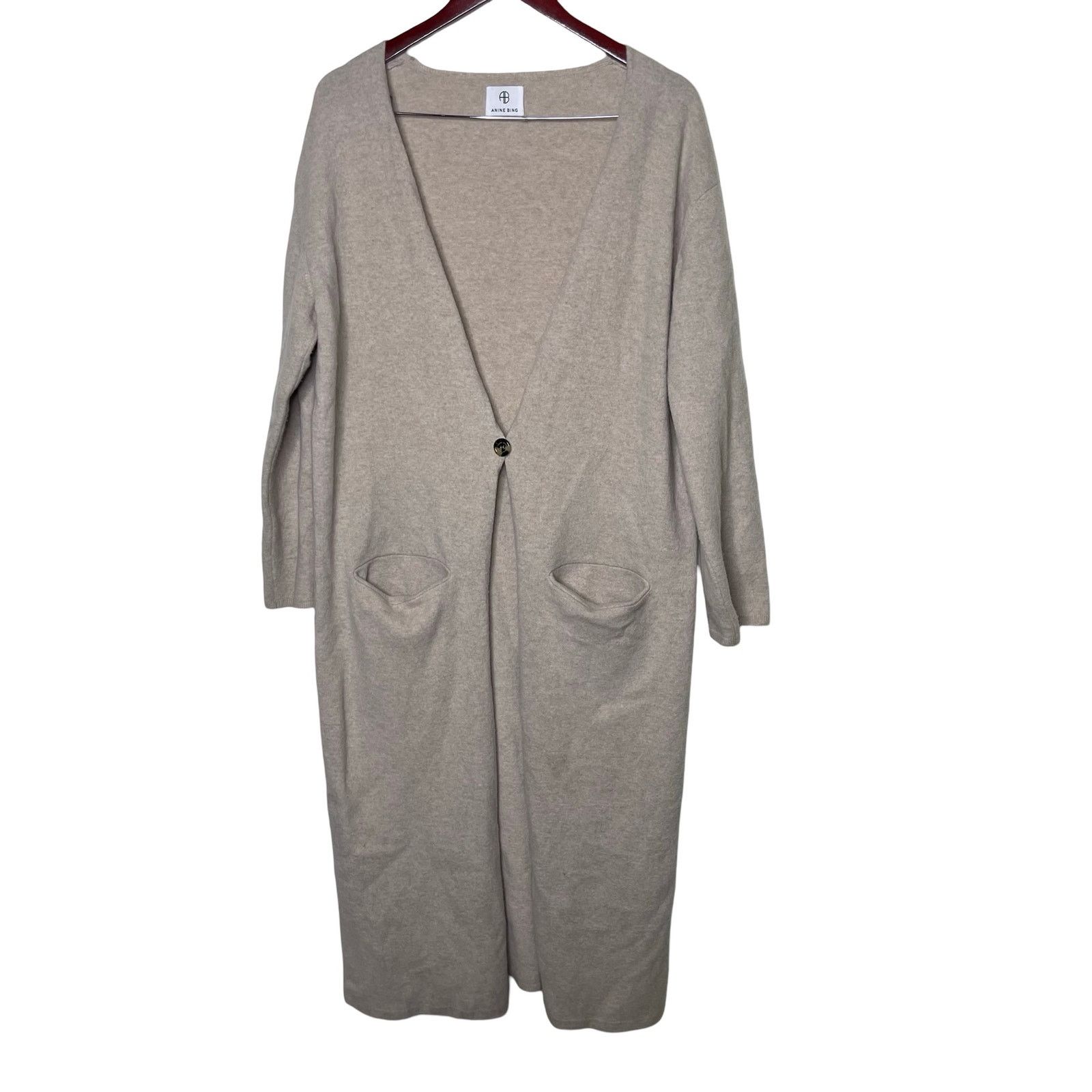 Anine Bing Anine Bing Jasni V-neck cardigan ivory cream long wool O/S Size ONE SIZE - 1 Thumbnail