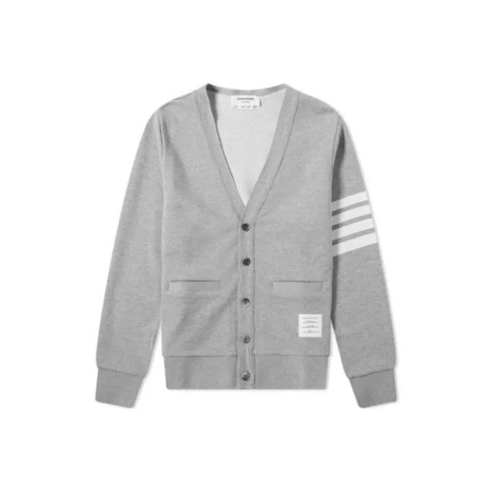 Thom Browne Thom Browne Gray V-Neck Cardigan with Stripes Size US S / EU 44-46 / 1 - 1 Thumbnail