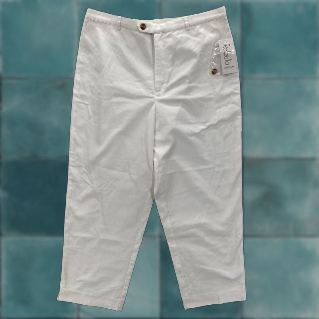Vintage Rafaella Pants White Stretch Twill Straight Leg High Rise 10 NWT Womens Dress Pants Regular Inseam 23 in Size 32" / US 10 / IT 46 - 1 Thumbnail