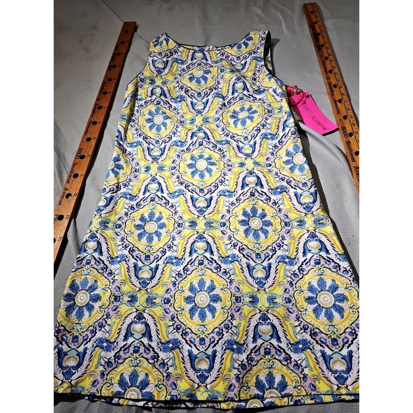 Betsey Johnson VINTAGE Betsey Johnson Dress Womens Size 10 Yellow Blue Shift Midi Sheath Size L / US 10 / IT 46 - 4 Thumbnail