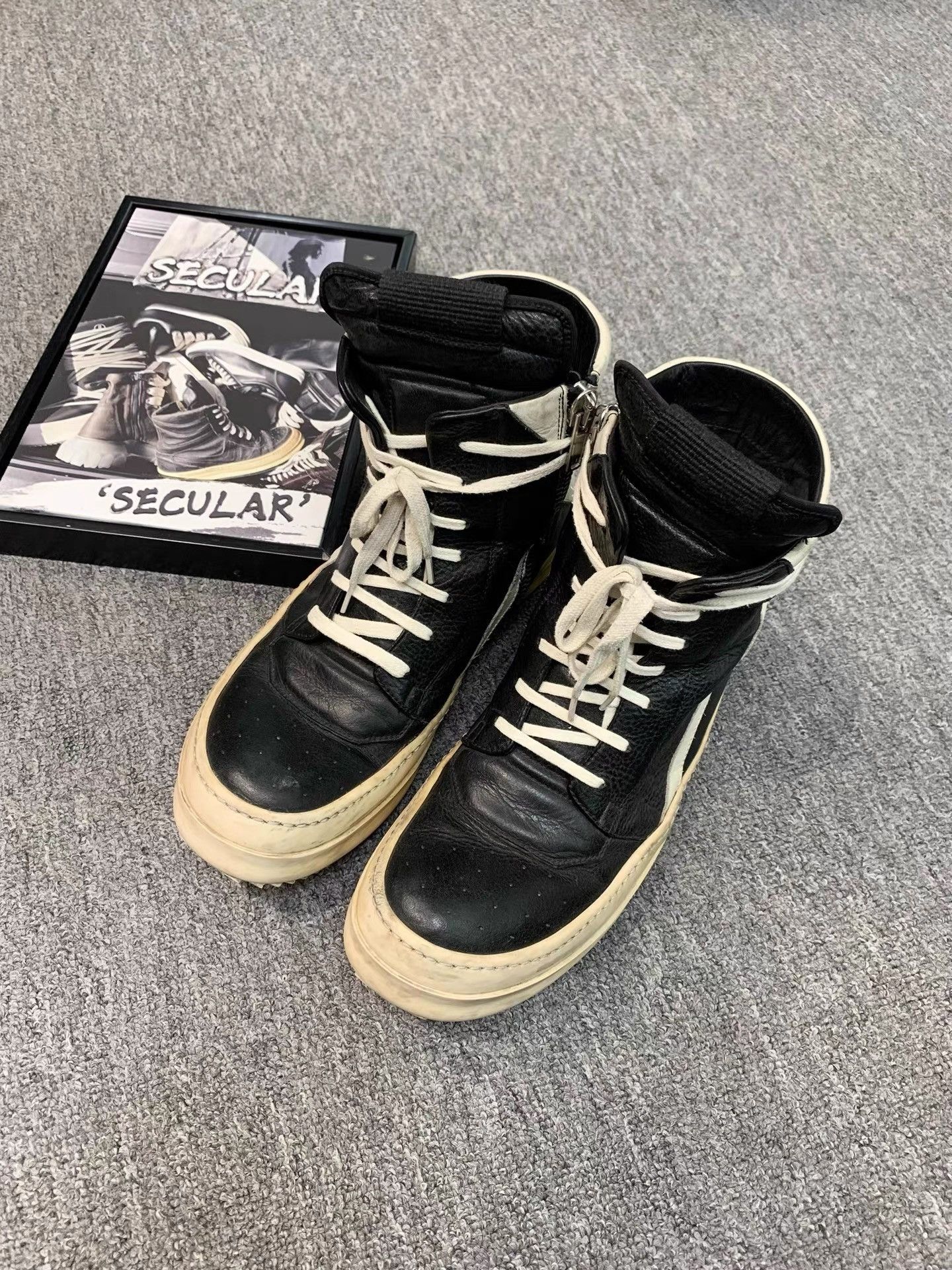 Rick Owens Rick Owens Black White Spike Sole Geobasket K34 Size US 10 / EU 43 - 4 Thumbnail