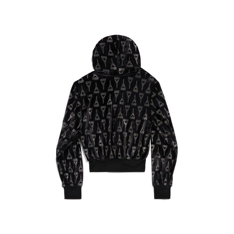 Balenciaga o1la1rc1a0725 Paris Shrunk Zip-Up Hoodie in Black Size US S / EU 44-46 / 1 - 2 Thumbnail
