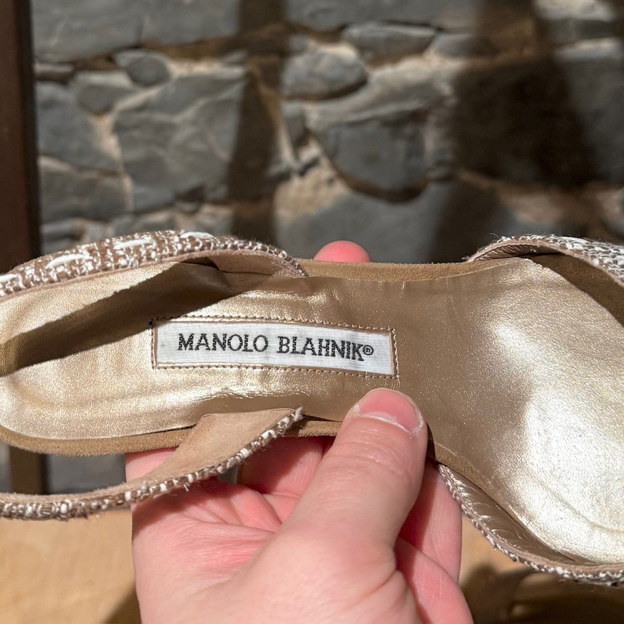 Manolo Blahnik Manolo Blahnik Beige Suede Tweed Carolyne Slingback Pumps Size US 9 / IT 39 - 11 Thumbnail
