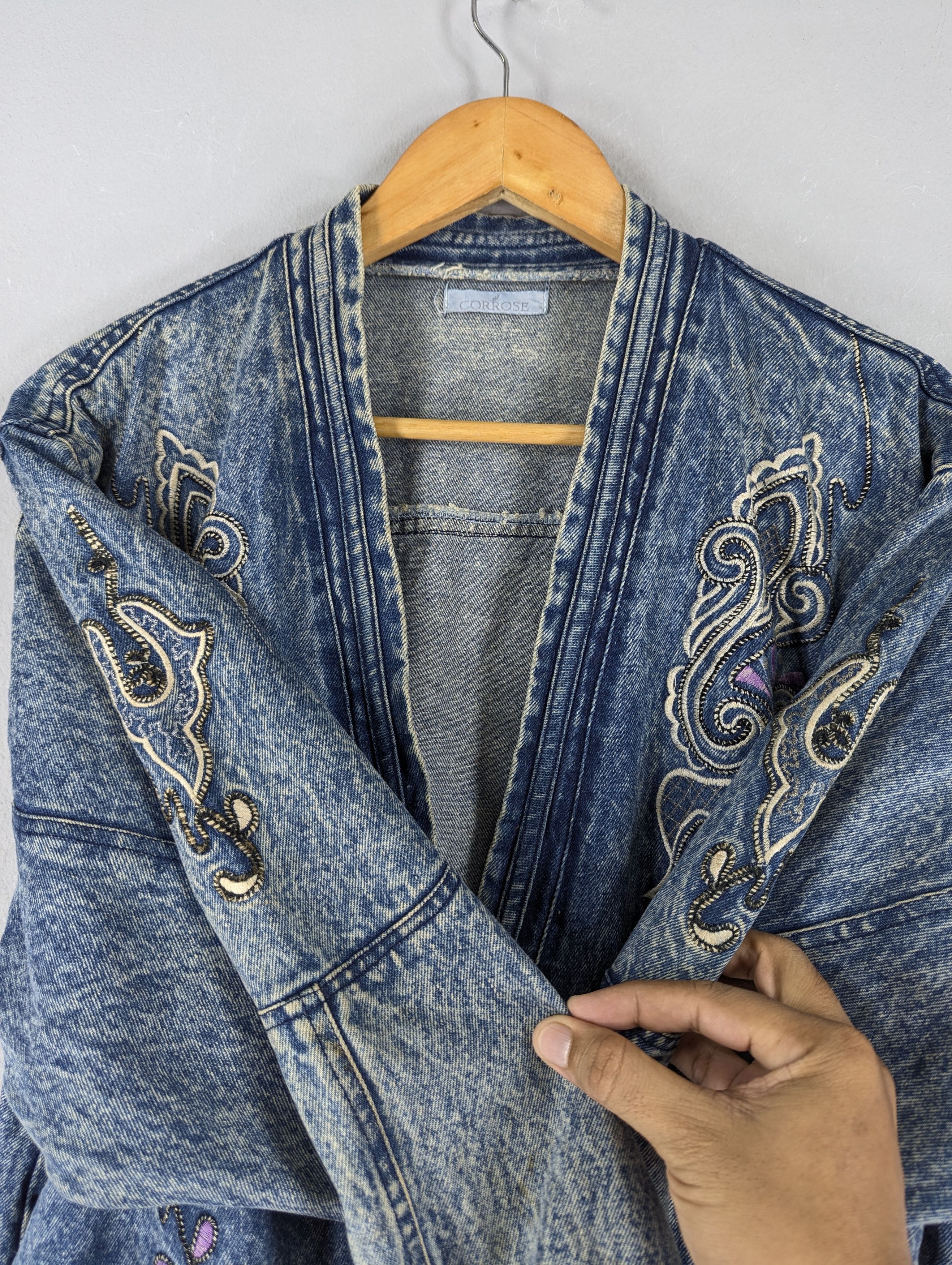 Vintage Corrose Cardigan Embroidery Denim Jacket