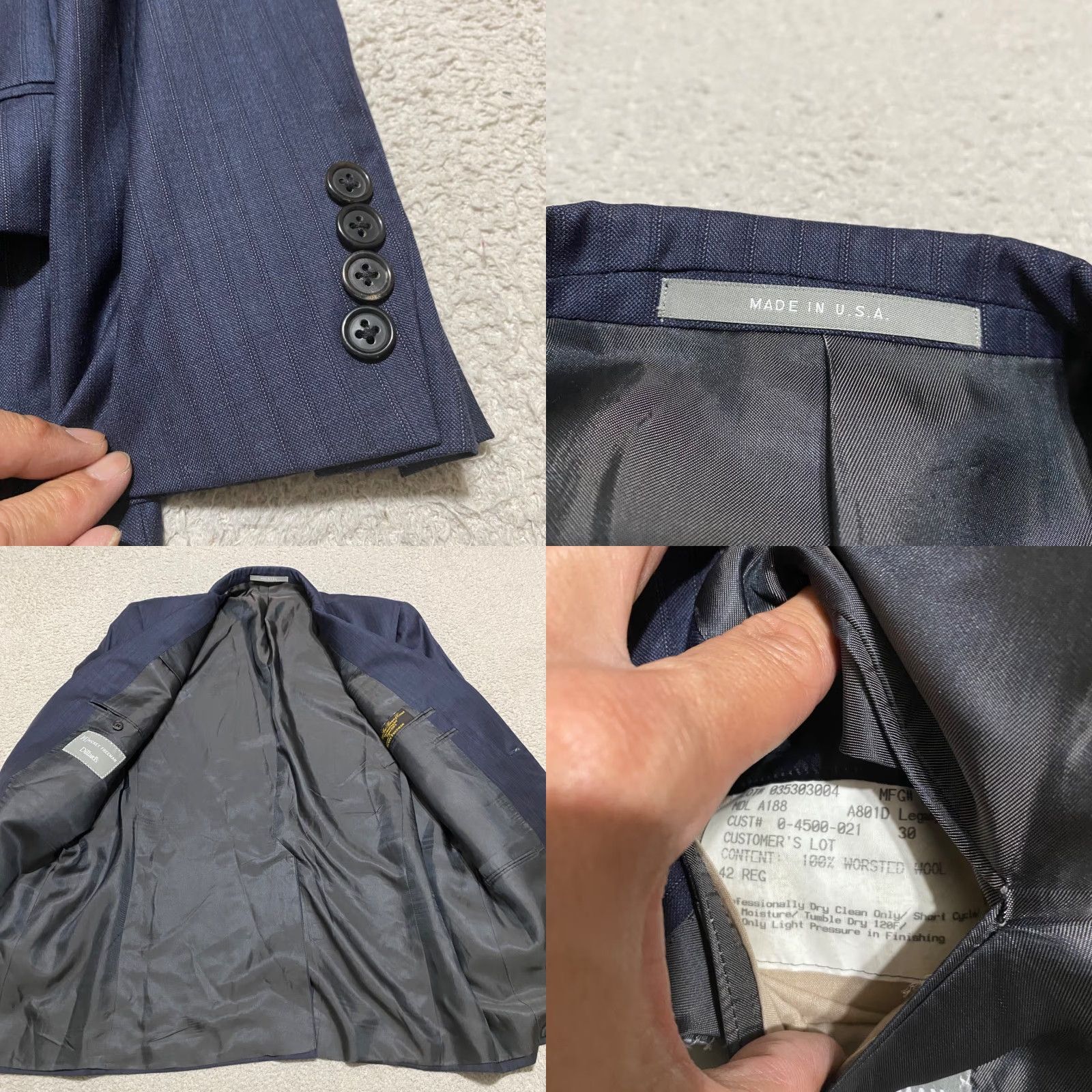 Loro Piana Hickey Freeman Blazer Mens 42 Wool Striped 2 Button Super 150s Loro Piana Blue Jacket Front Style Single-Breasted Chest 44" Adult Mens Debris? Size 42R - 8 Thumbnail