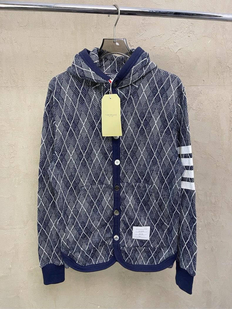 Thom Browne Thom browne Blue-gray diamond plaid four-striped button kni Size US S / EU 44-46 / 1 - 1 Thumbnail
