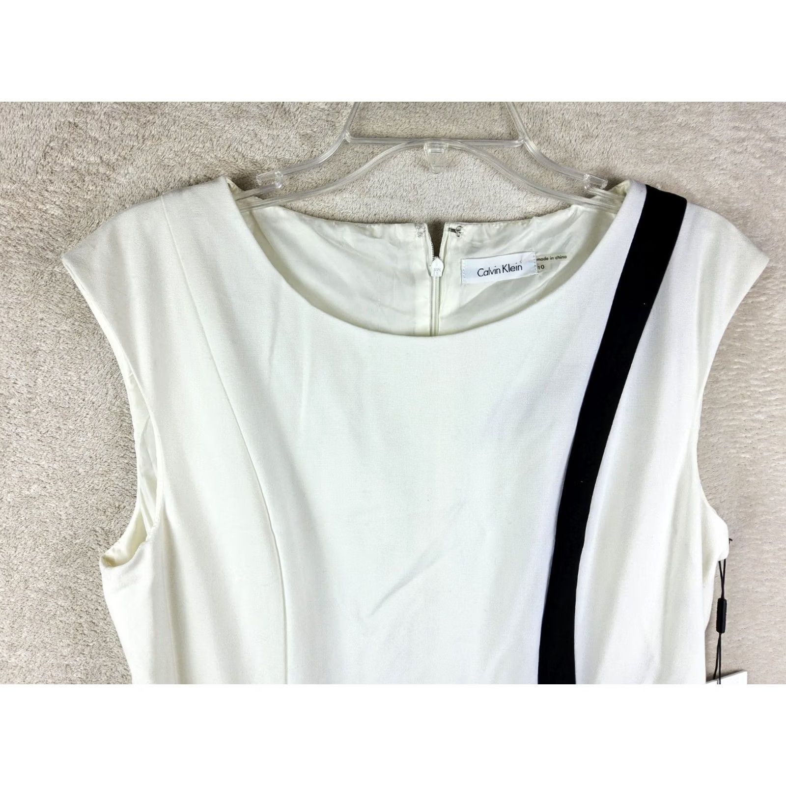 Calvin Klein Calvin Klein Pencil Dress Womens Sleeveless Lined Ivory Black Trim Size 10 Size L / US 10 / IT 46 - 3 Thumbnail
