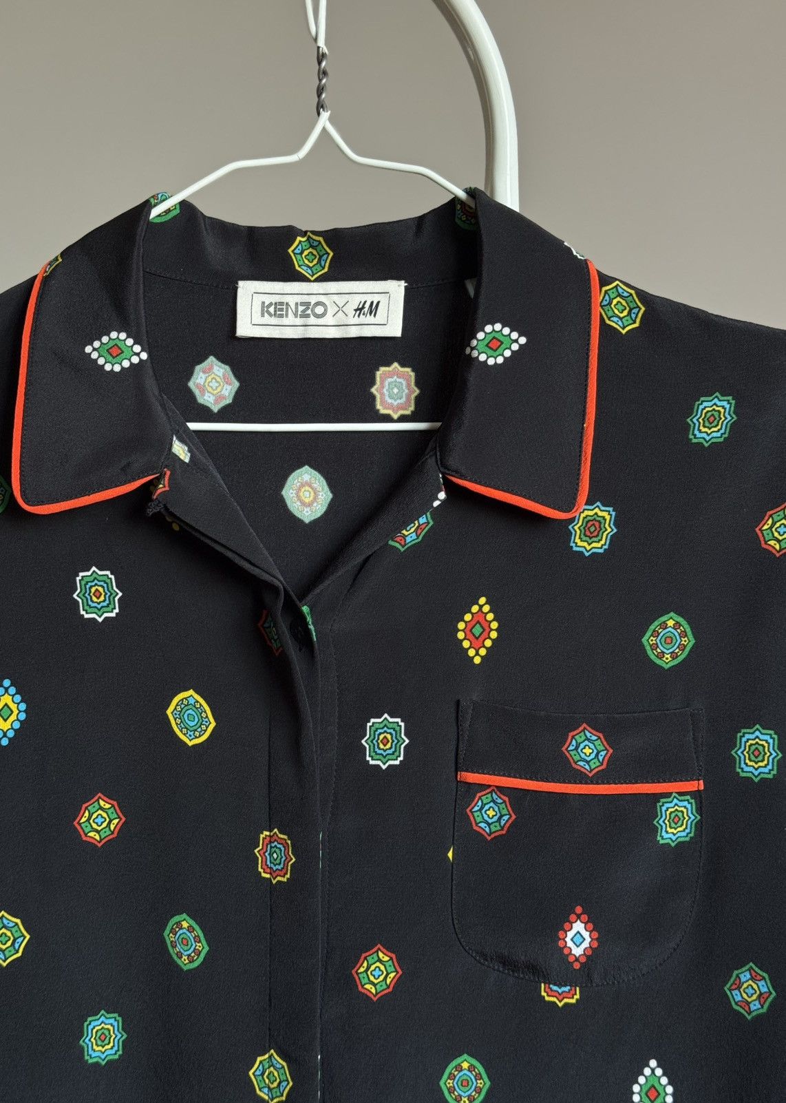 H&M × Kenzo H&M Kenzo Silk Print Pajama Button Up Shirt Black Blouse Size XS / US 0-2 / IT 36-38 - 2 Thumbnail