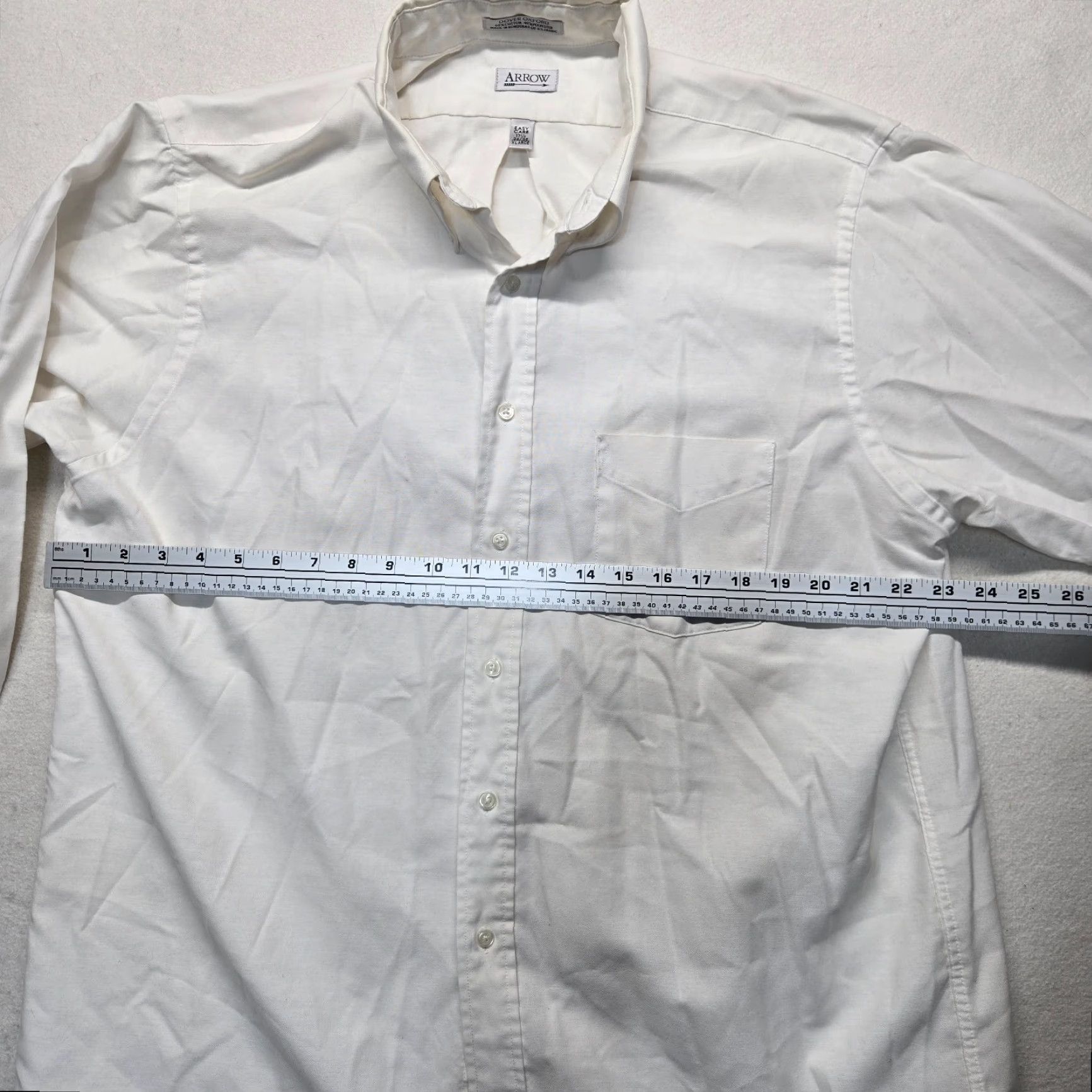 Arrow ARROW Shirt Dress Shirt Adult Men 17.5 White Solid Button Up 34/35 Lightweight Wrinkle Resistant Casual Formal 67% Cotton 33% Polyester Size 48R - 3 Thumbnail