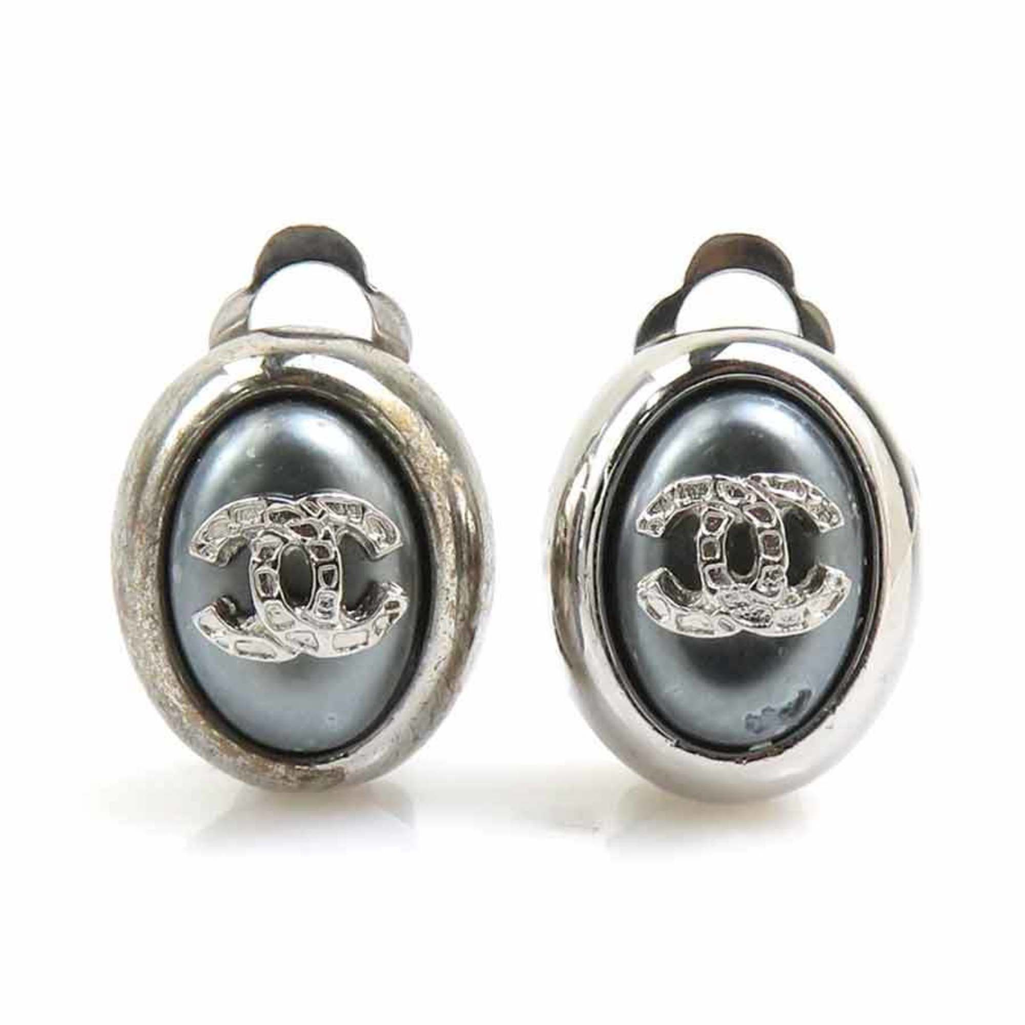Chanel CHANEL Coco Mark Metal Earrings, Silver/Gray, Women's, e60845g Size ONE SIZE - 1 Thumbnail