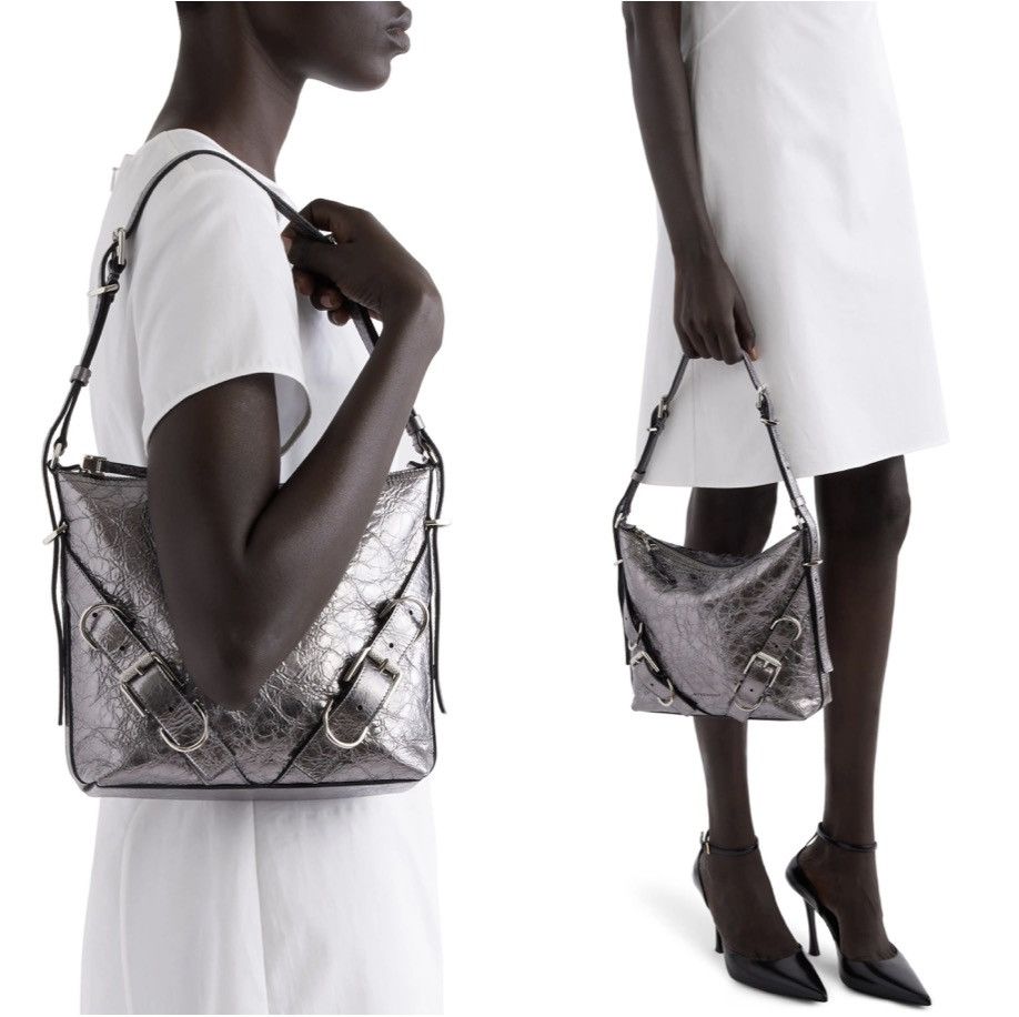 Givenchy Givenchy Small Voyou Laminated Leather Crossbody Bag Silver Size ONE SIZE - 4 Thumbnail