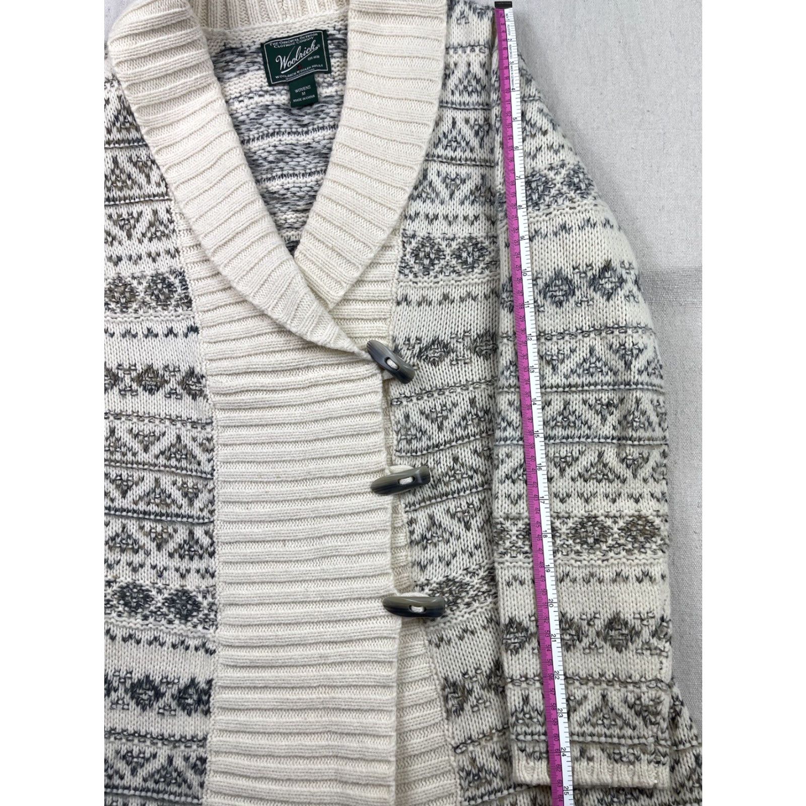 Vintage VINTAGE Woolrich Duster Sweater Cardigan Women’s Medium Wool Aztec Fair Isle Geometric Knit Open Pocket Shawl Collar mantel? Size M / US 6-8 / IT 42-44 - 5 Thumbnail