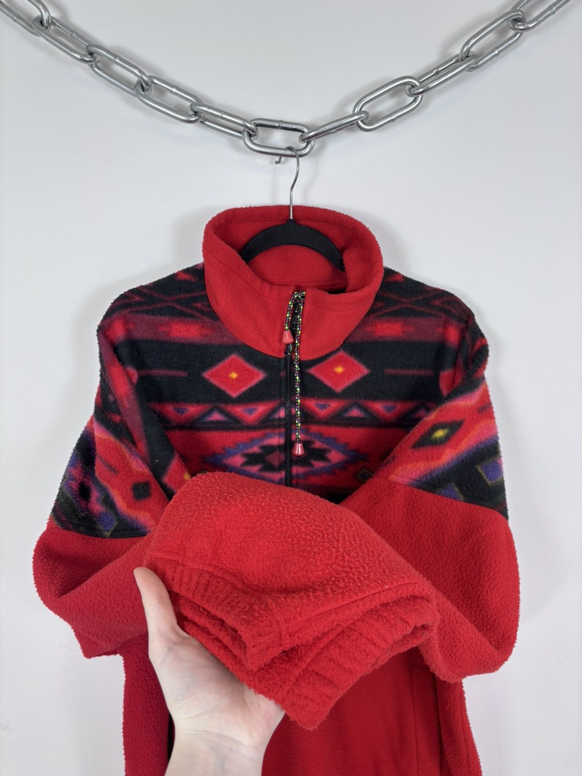 Vintage Vintage Body Guard Men’s Aztec Red 1/4 Zip Fleece Jacket Size US XL / EU 56 / 4 - 10 Thumbnail