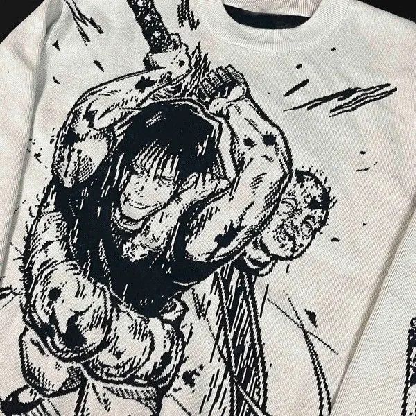 VIBE Knitting Gothic Anime Print Pattern O Neck Pullover Size ONE SIZE - 3 Thumbnail