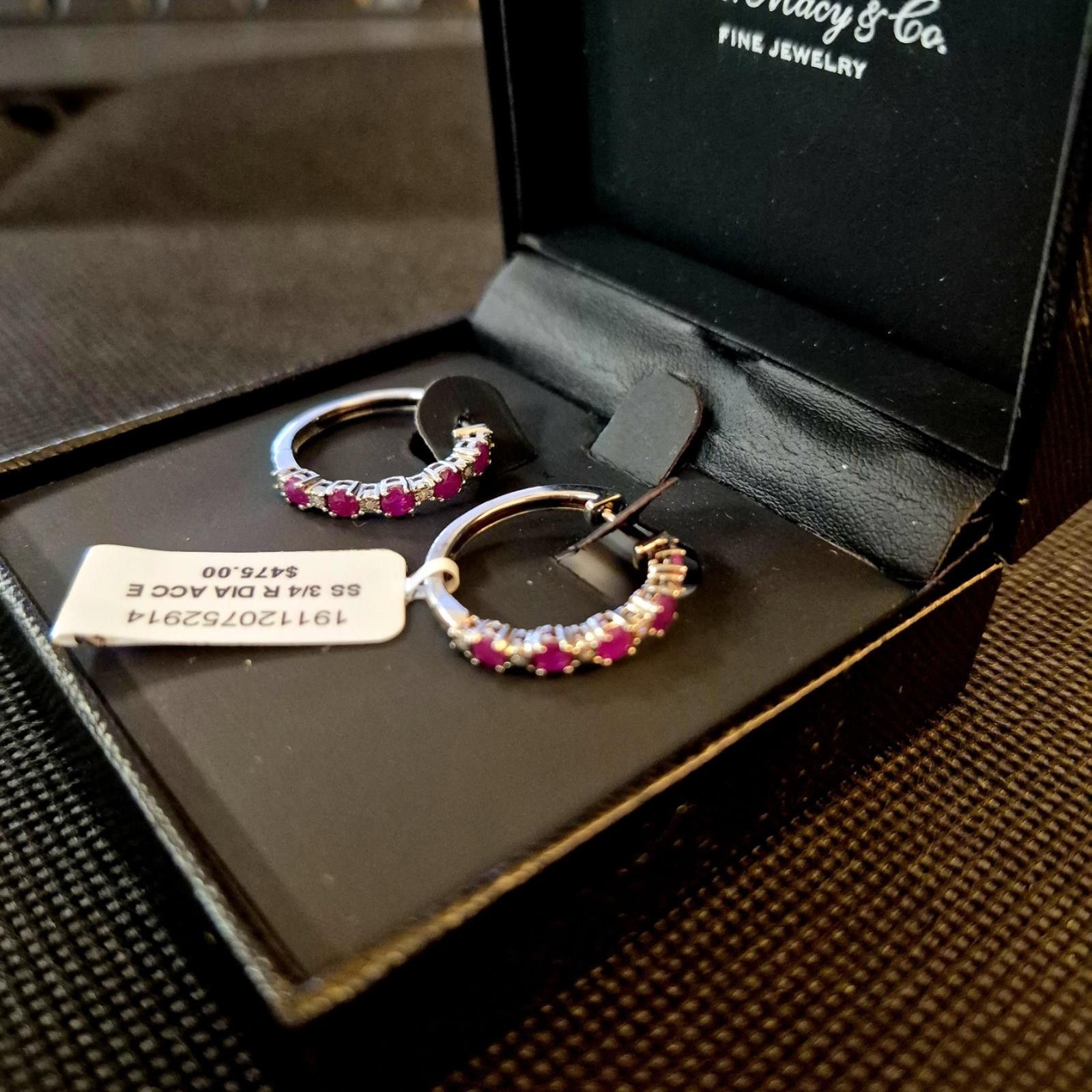 Effulgence RUBY & Diamond Accent Hoop Earrings in Sterling Silver Size ONE SIZE - 4 Thumbnail