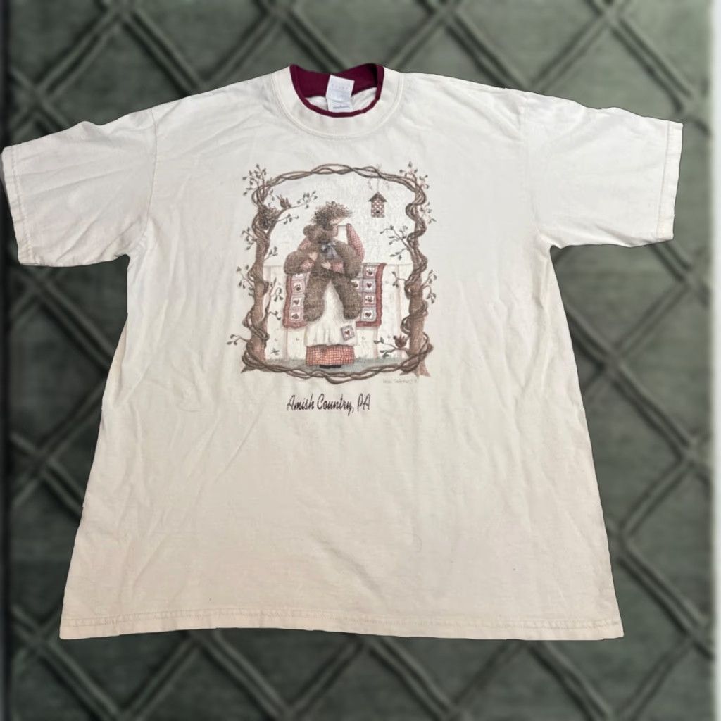 Gildan VINTAGE 90s Amish Country PA Tourist Vacation Teddy Bear T-Shirt Large White Unisex Adults Gildan Shirt 90s Toys Decor Size US L / EU 52-54 / 3 - 1 Thumbnail