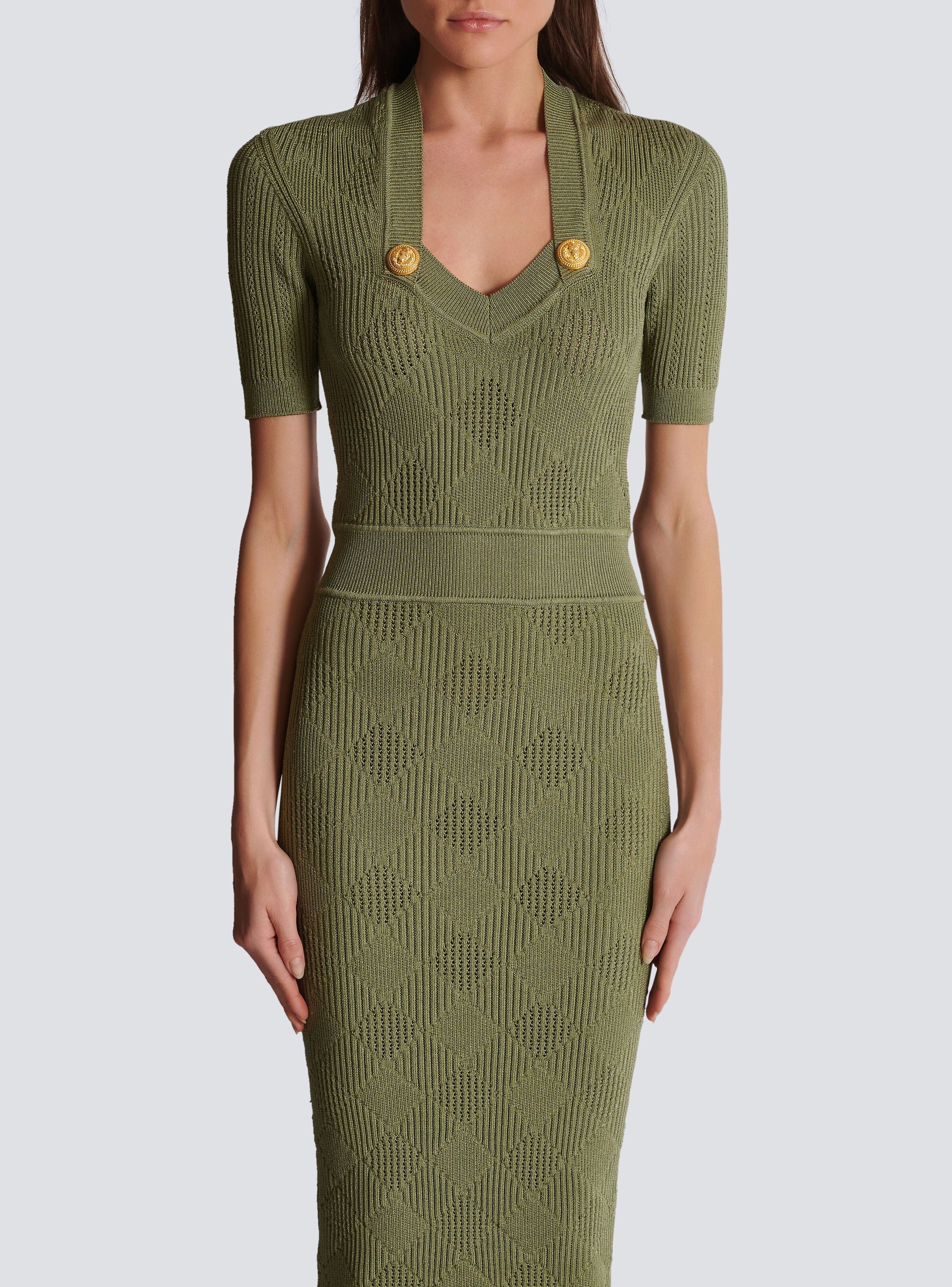Balmain o1s1wg111025 Gingham Midi Dress in Green Size L / US 10 / IT 46 - 4 Thumbnail