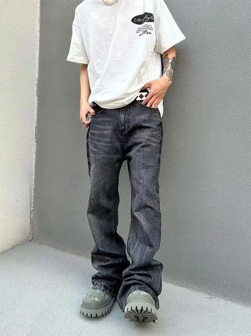 image of Vintage Punk Grunge Fade Skate Flared Jeans in Grey, Men's (Size 32)