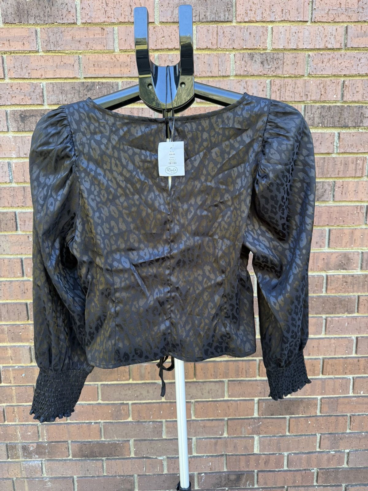 Other Mustard Seed Satin Top Black Cheetah Leopard V Neck Size L / US 10 / IT 46 - 5 Thumbnail