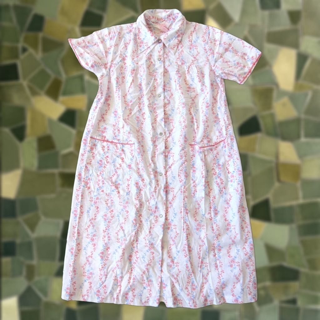 Pinko VINTAGE Coffee Casual Cotton Pink Floral Button Down Pocket Maxi House Dress M Size M / US 6-8 / IT 42-44 - 1 Thumbnail