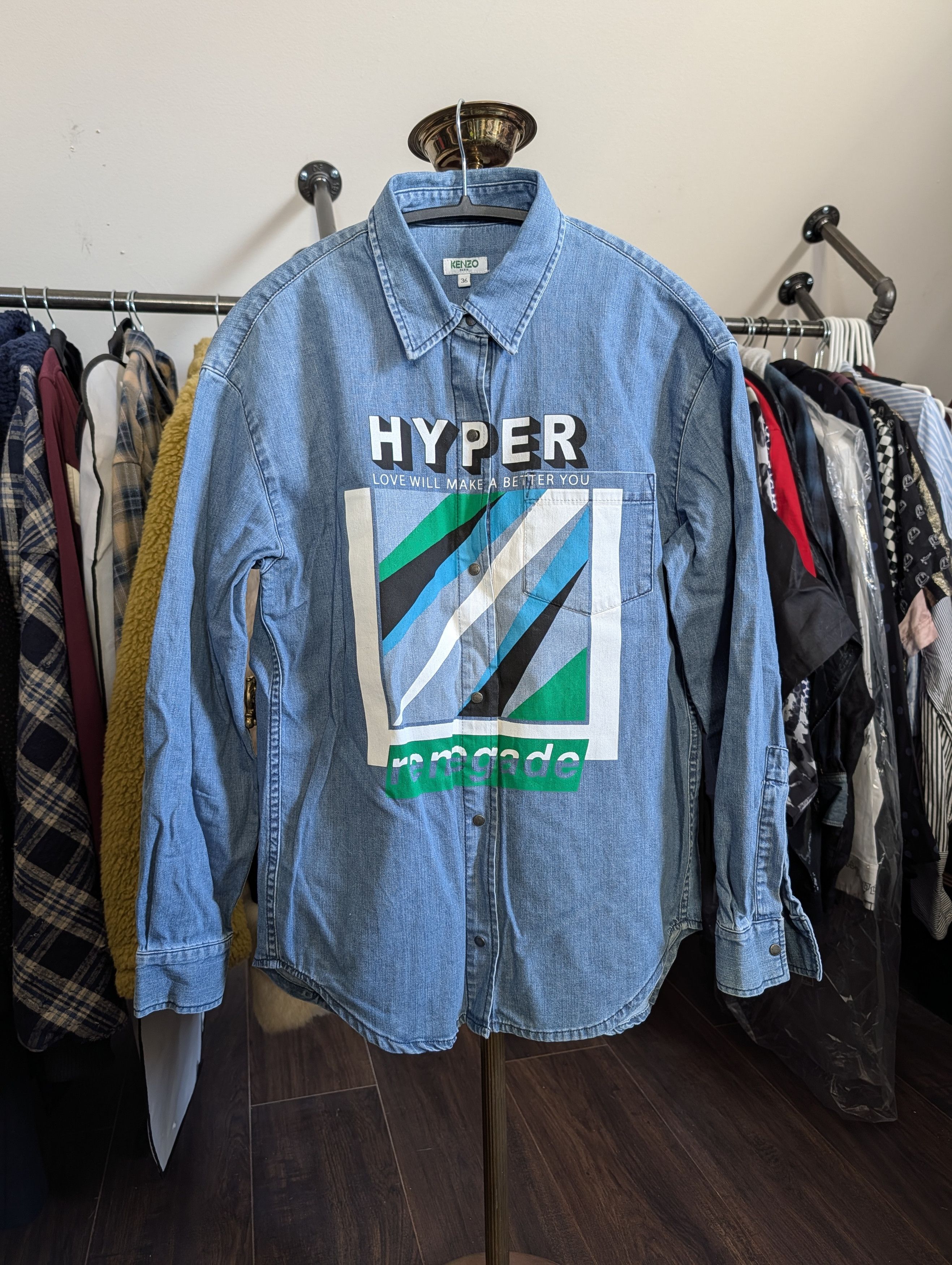 Kenzo Blue denim made in Italy HYPER RENEGADE snap shirt Size US S / EU 44-46 / 1 - 1 Thumbnail
