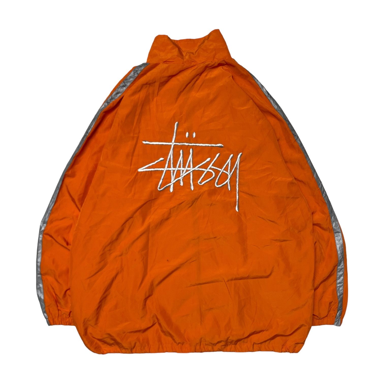 image of Made In USA x Stussy Vintage Stussy Big Logo Reflective Stripe Windbreaker Jacket in Orange (Size L