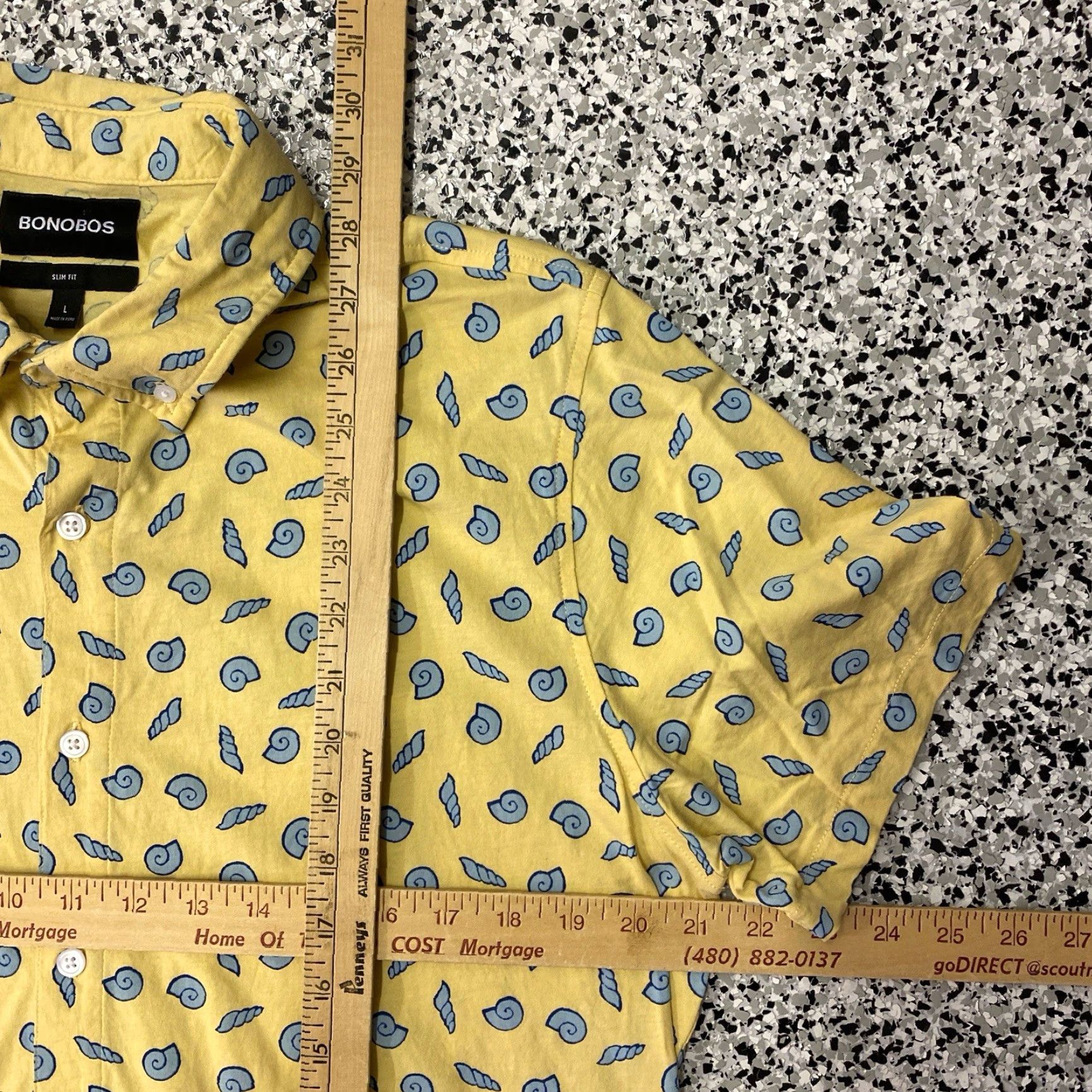 Bonobos Bonobos Shirt Slim Button-Up Seashells Ocean Beach Yellow L Regular Mens Size US L / EU 52-54 / 3 - 3 Thumbnail
