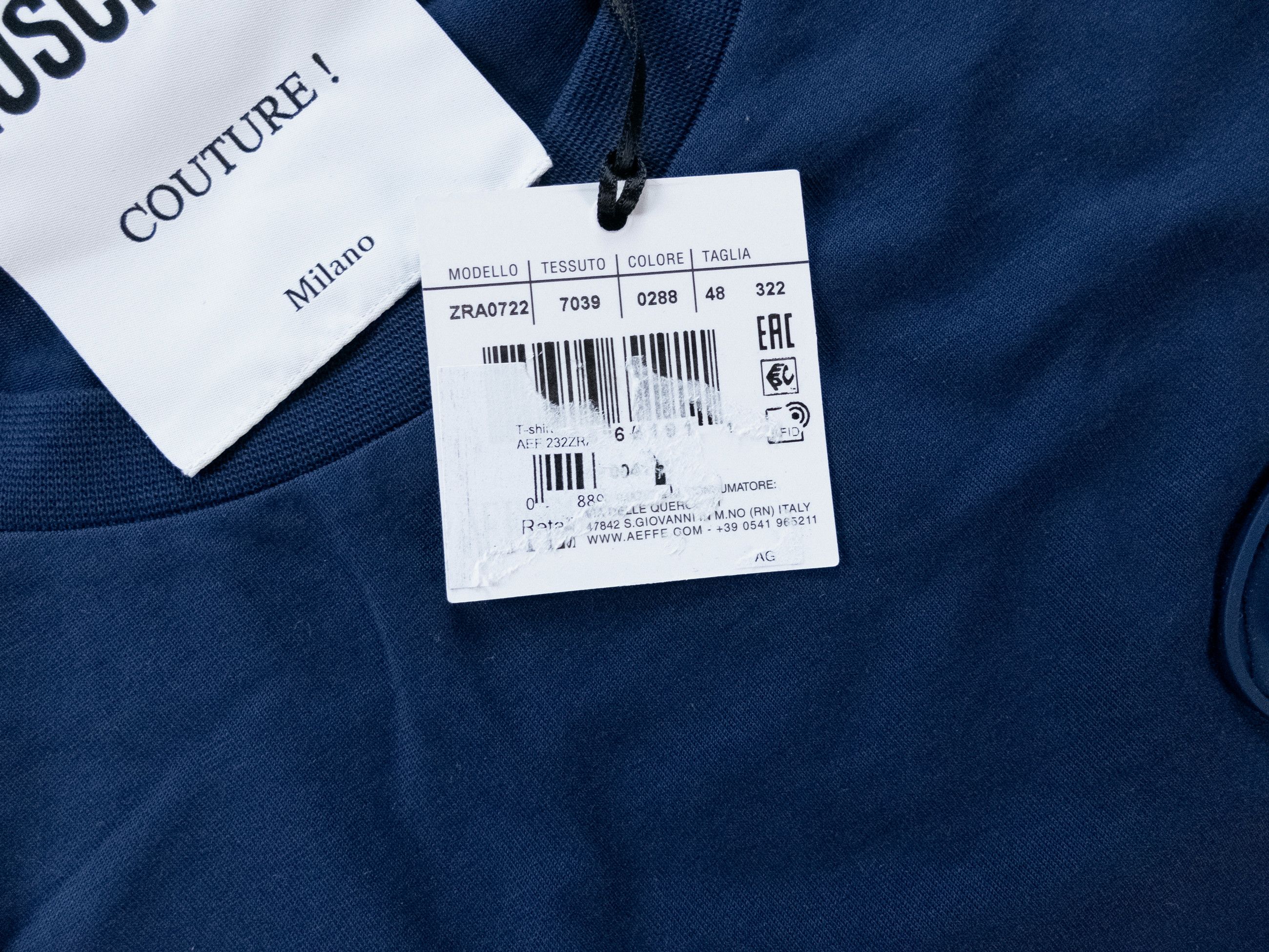 Moschino MOSCHINO Couture blue rubber chest logo t-shirt Medium 48 Size US M / EU 48-50 / 2 - 3 Thumbnail