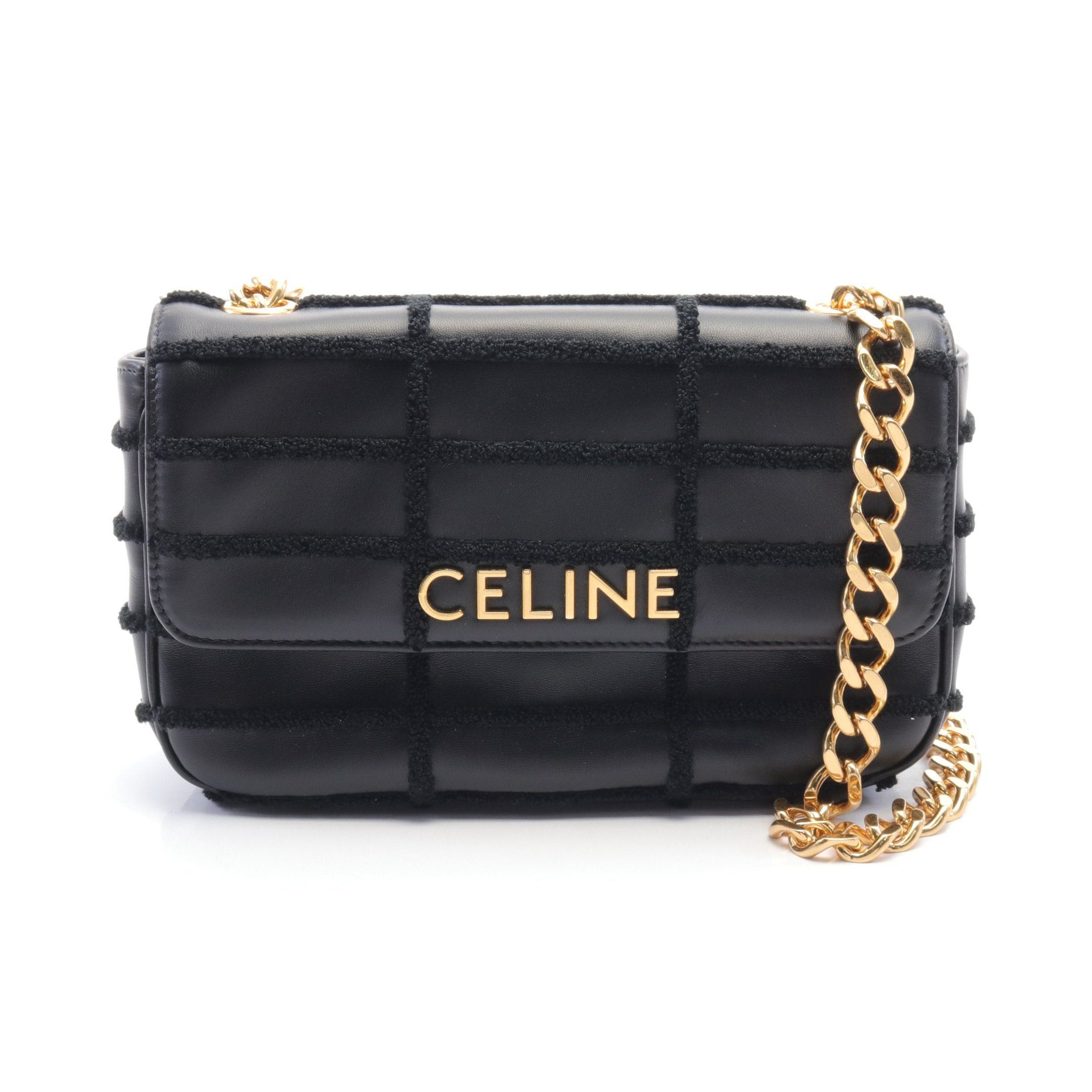 Celine Celine Monochrome Chain Shoulder Bag Leather Pile Black Size ONE SIZE - 1 Thumbnail