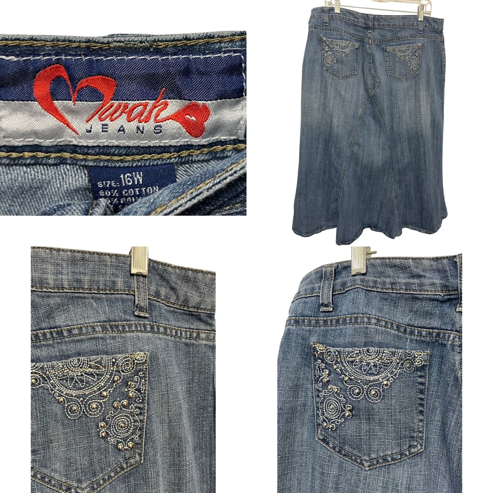 Denime VINTAGE Mwah Denim Skirt Midi Jeans 16W Plus Blue Embellished Pockets Women Ladies Size 38" / US 16 / IT 52 - 8 Thumbnail