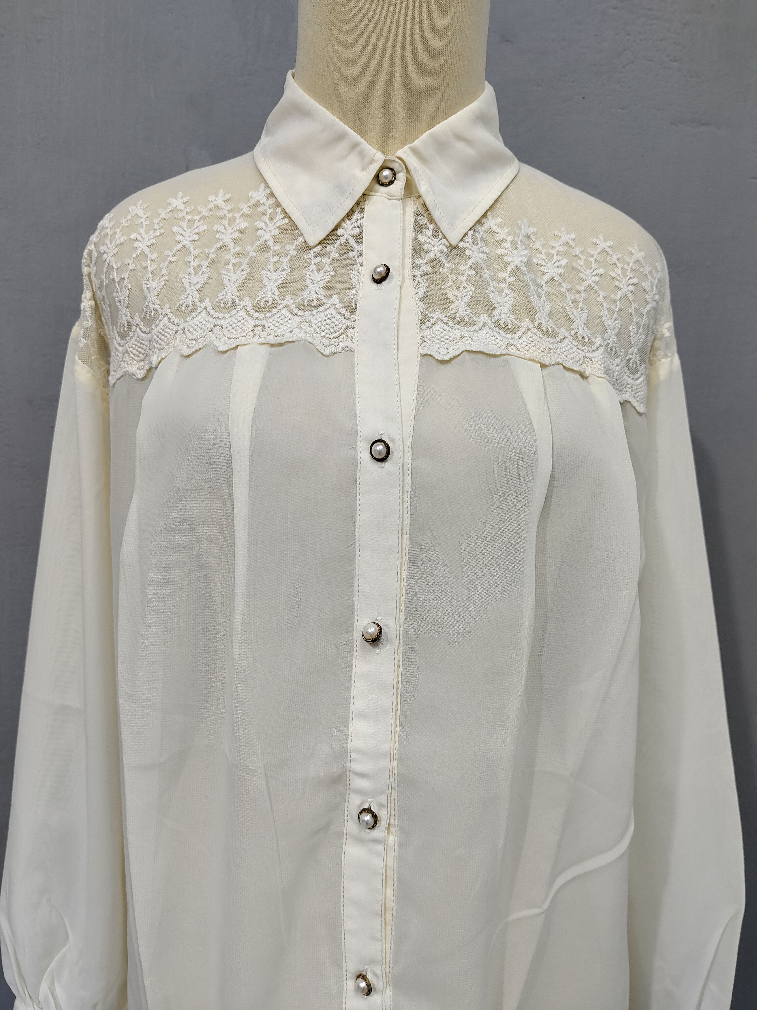 LIZ LISA 2000s Liz Lisa- Y2K Sheer Chiffon Lace Panel Floral Blouse Size M / US 6-8 / IT 42-44 - 2 Thumbnail