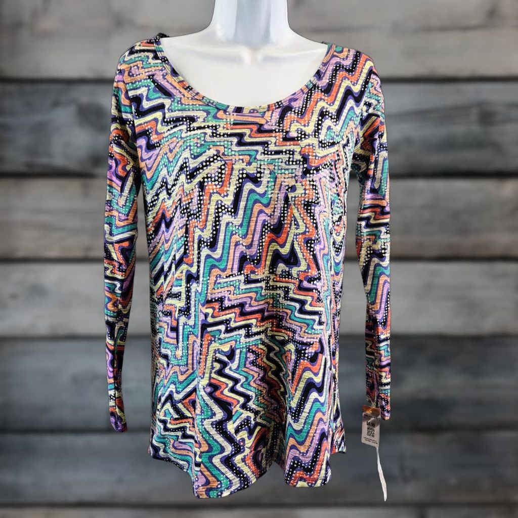 Vintage VINTAGE LuLaRoe Womens Lynnae Top XS Purple Yellow Long Sleeve Cotton Blend Size XS / US 0-2 / IT 36-38 - 1 Thumbnail
