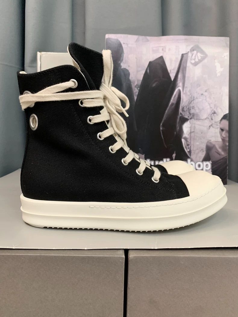 Rick Owens Rick Owens Black and white high-top canvas sneakers Size US 10 / EU 43 - 3 Thumbnail