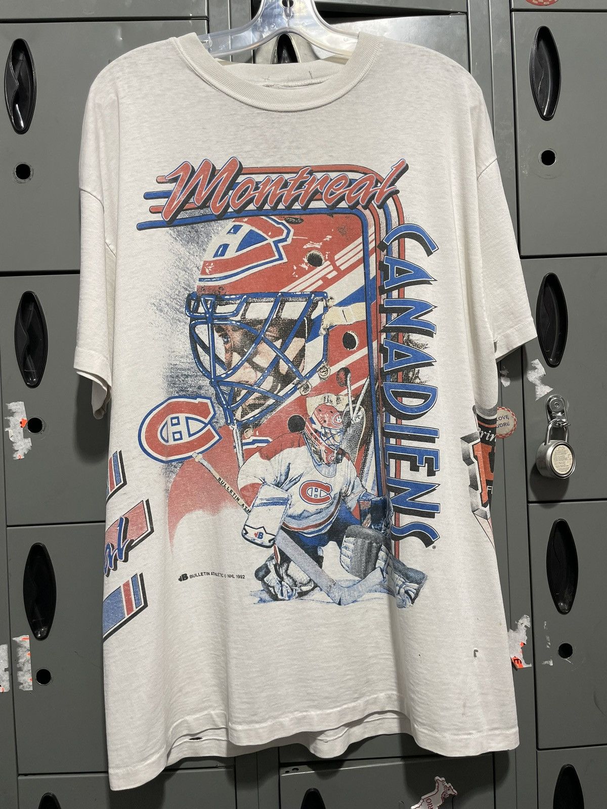 image of Made In Canada x Nhl 1992 Patrick Roy Montreal Canadiens Goalie Graphic Tee Print in White (Size XL